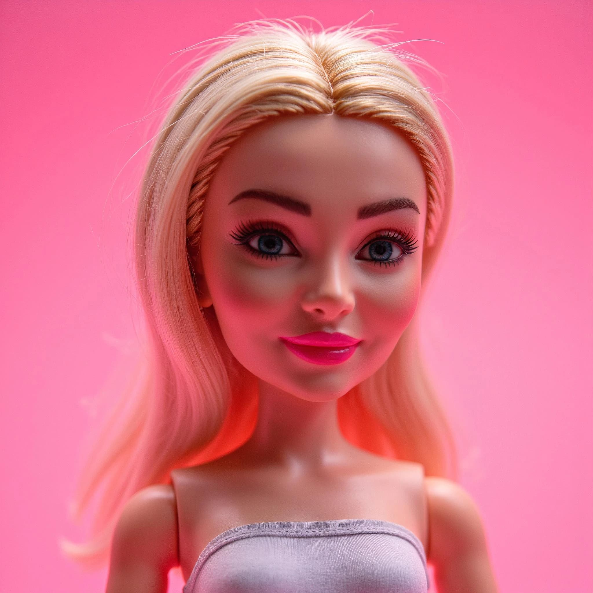 Professional headshot example: Doll Pink Background Blonde Hair — LinkedInHeadshots.ai