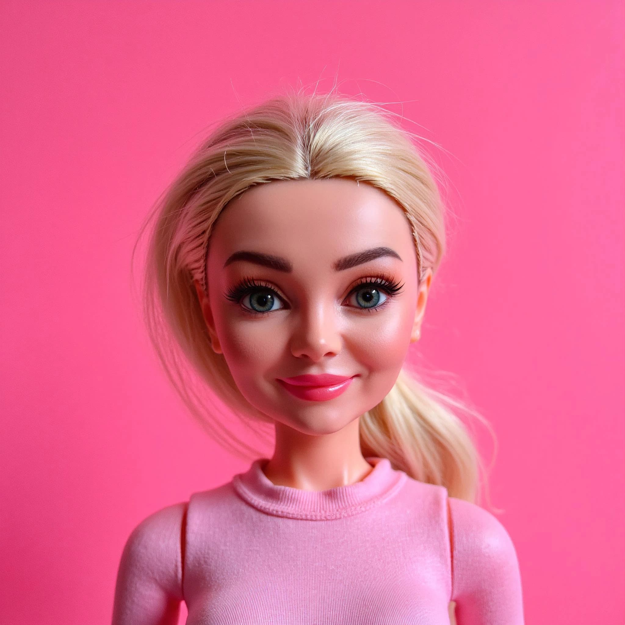 Professional headshot example: Doll Pink Background Blonde Smiling — LinkedInHeadshots.ai