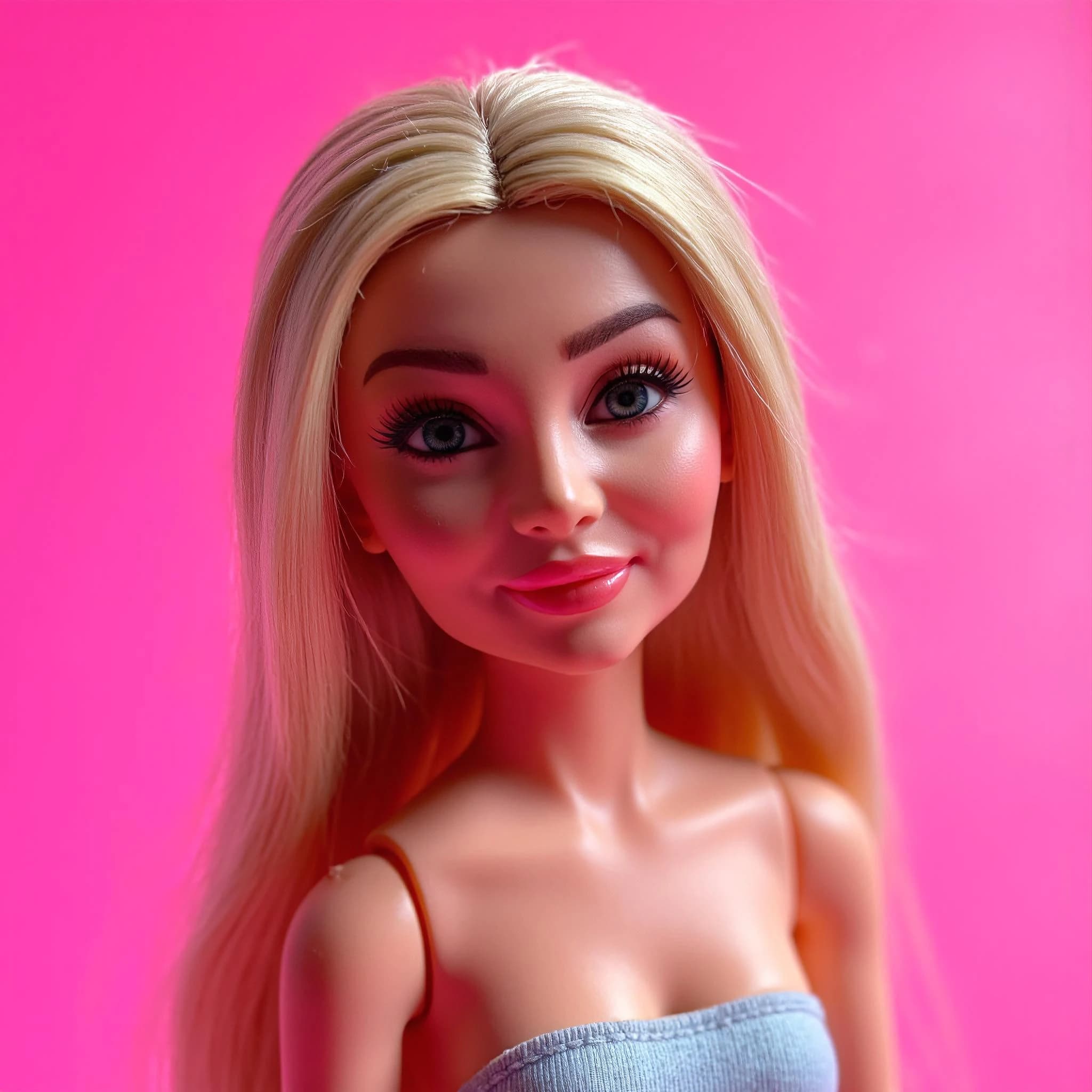 Professional headshot example: Doll Pink Background Blonde Smiling 2 — LinkedInHeadshots.ai