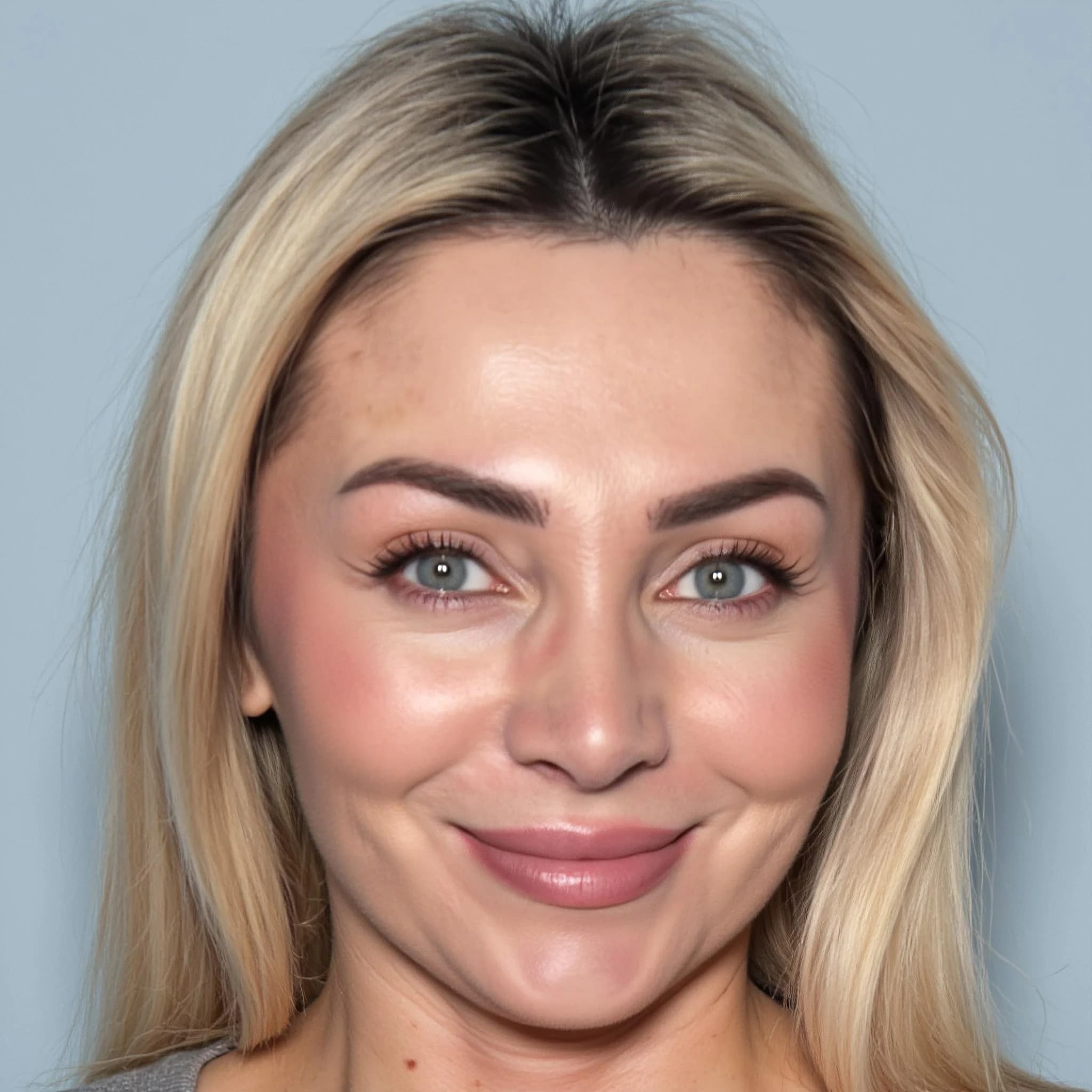 Professional headshot example: Female Studio Blonde Smiling Headshot — LinkedInHeadshots.ai