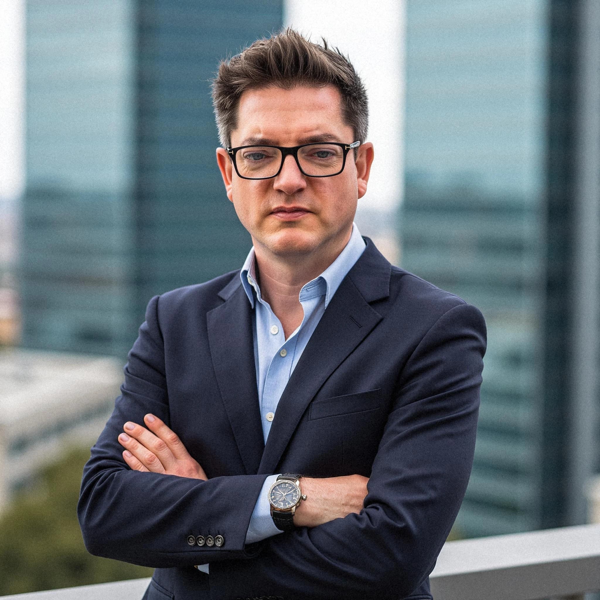 Professional headshot example: Man City Suit Crossed Arms — LinkedInHeadshots.ai