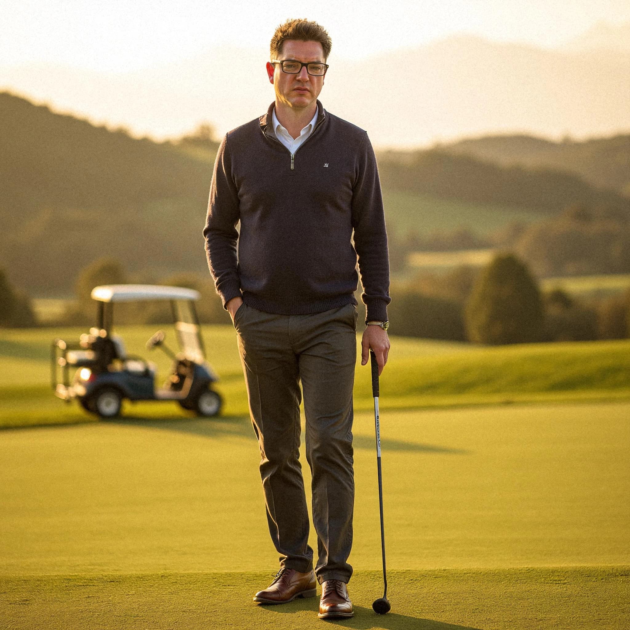 Professional headshot example: Man Golf Course Sweater Walking — LinkedInHeadshots.ai