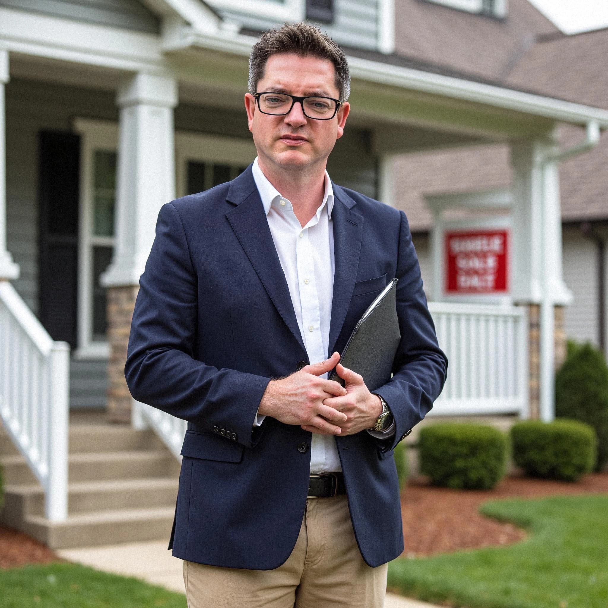 Professional headshot example: Man House Blue Blazer Holding Folder — LinkedInHeadshots.ai