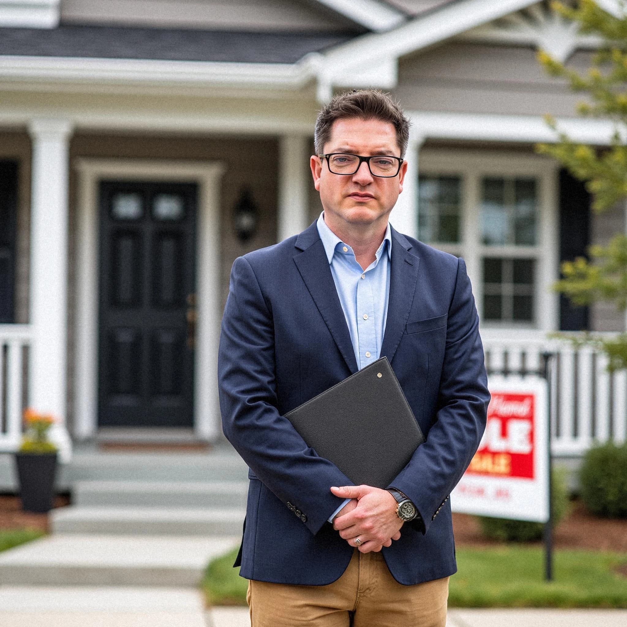 Professional headshot example: Man House Blue Blazer Holding Folder 2 — LinkedInHeadshots.ai