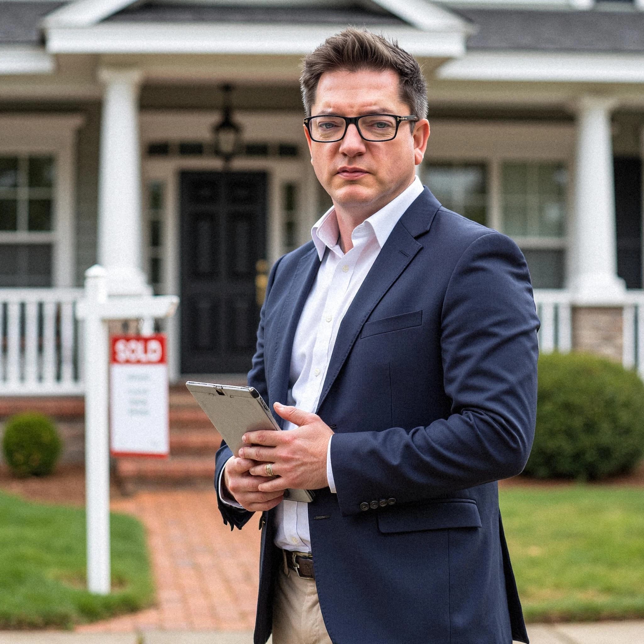 Professional headshot example: Man House Suit Holding Tablet 2 — LinkedInHeadshots.ai