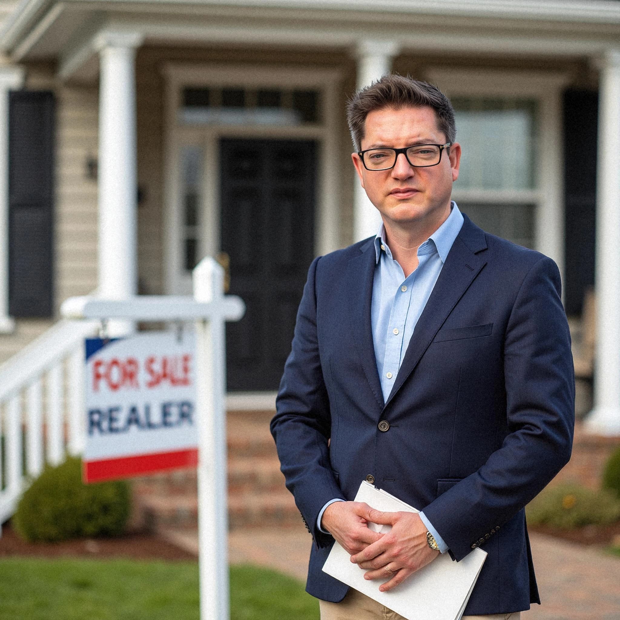 Professional headshot example: Man House Suit Holding Tablet 3 — LinkedInHeadshots.ai