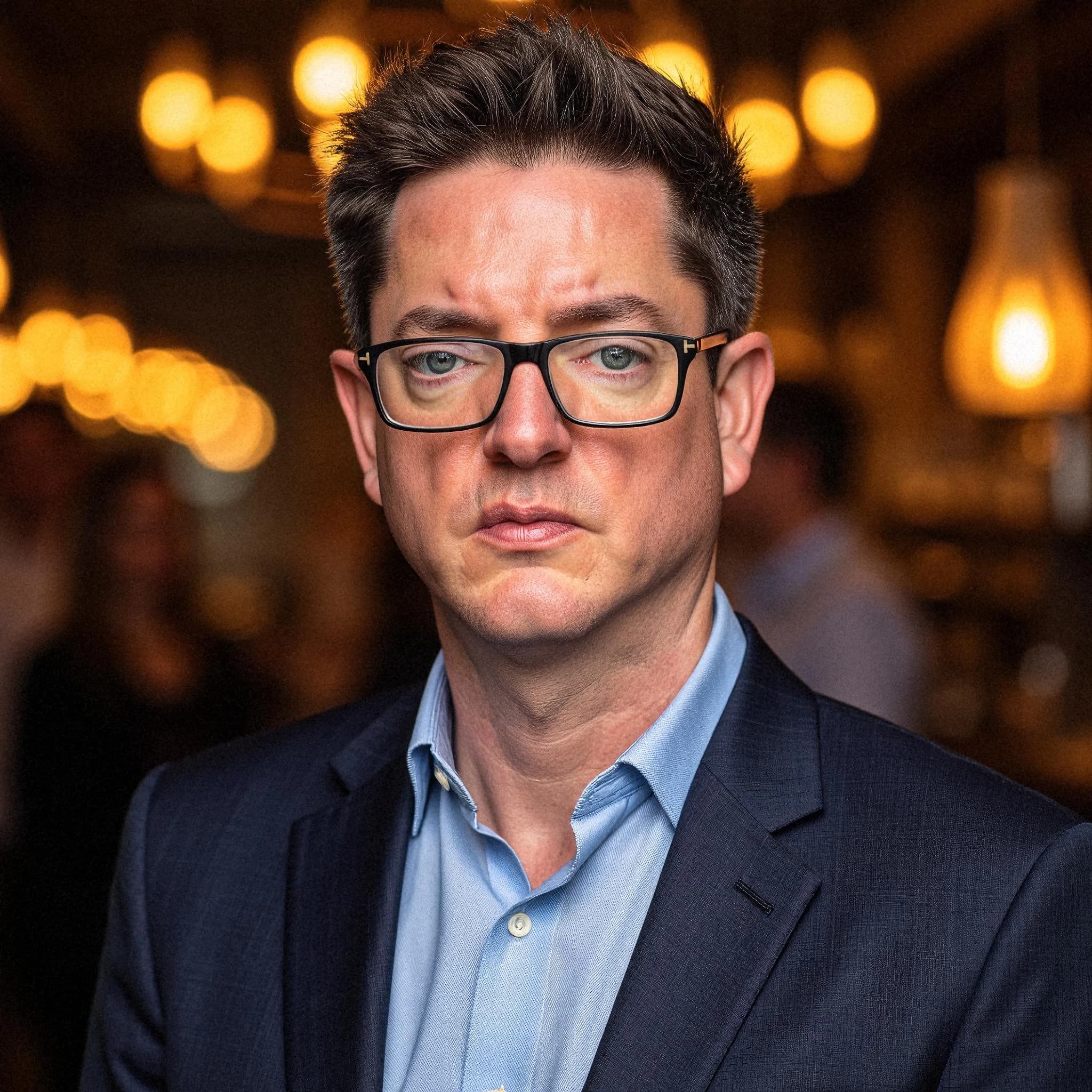 Professional headshot example: Man Indoor Suit Glasses Serious — LinkedInHeadshots.ai