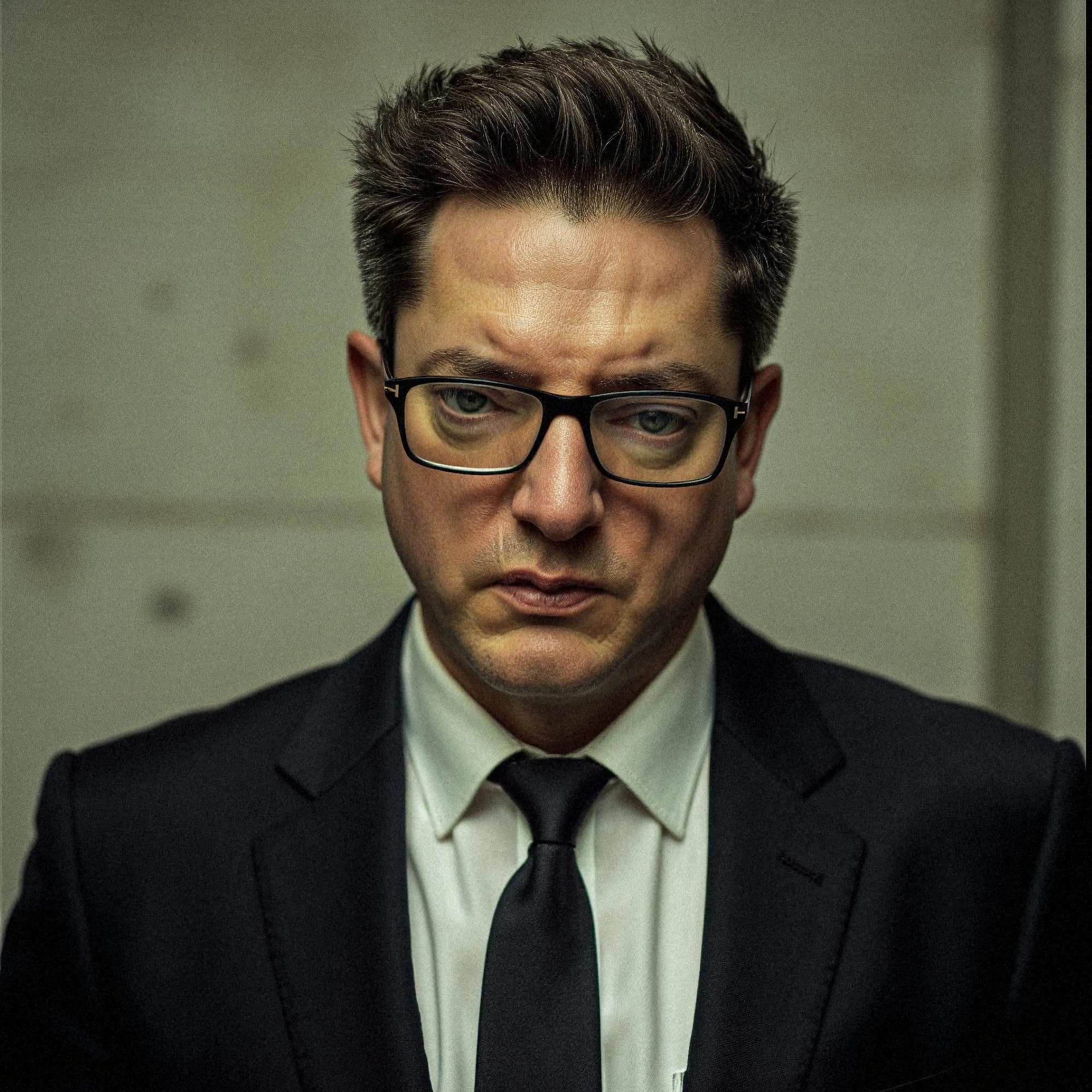 Professional headshot example: Man Indoor Suit Glasses Serious 2 — LinkedInHeadshots.ai