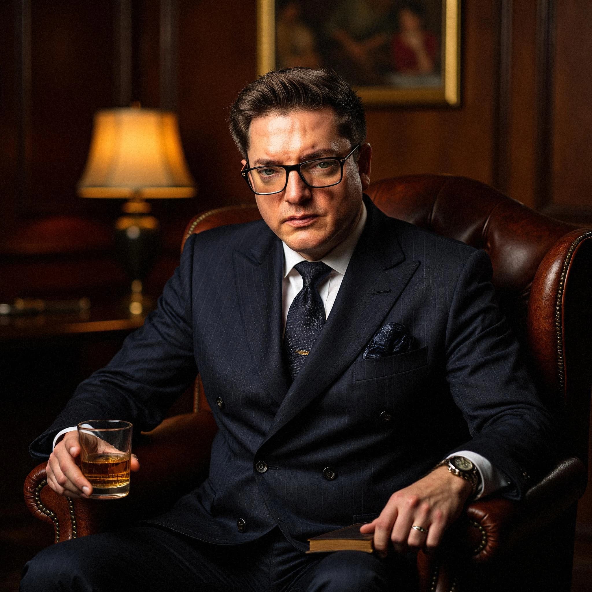 Professional headshot example: Man Lounge Suit Holding Glass 2 — LinkedInHeadshots.ai