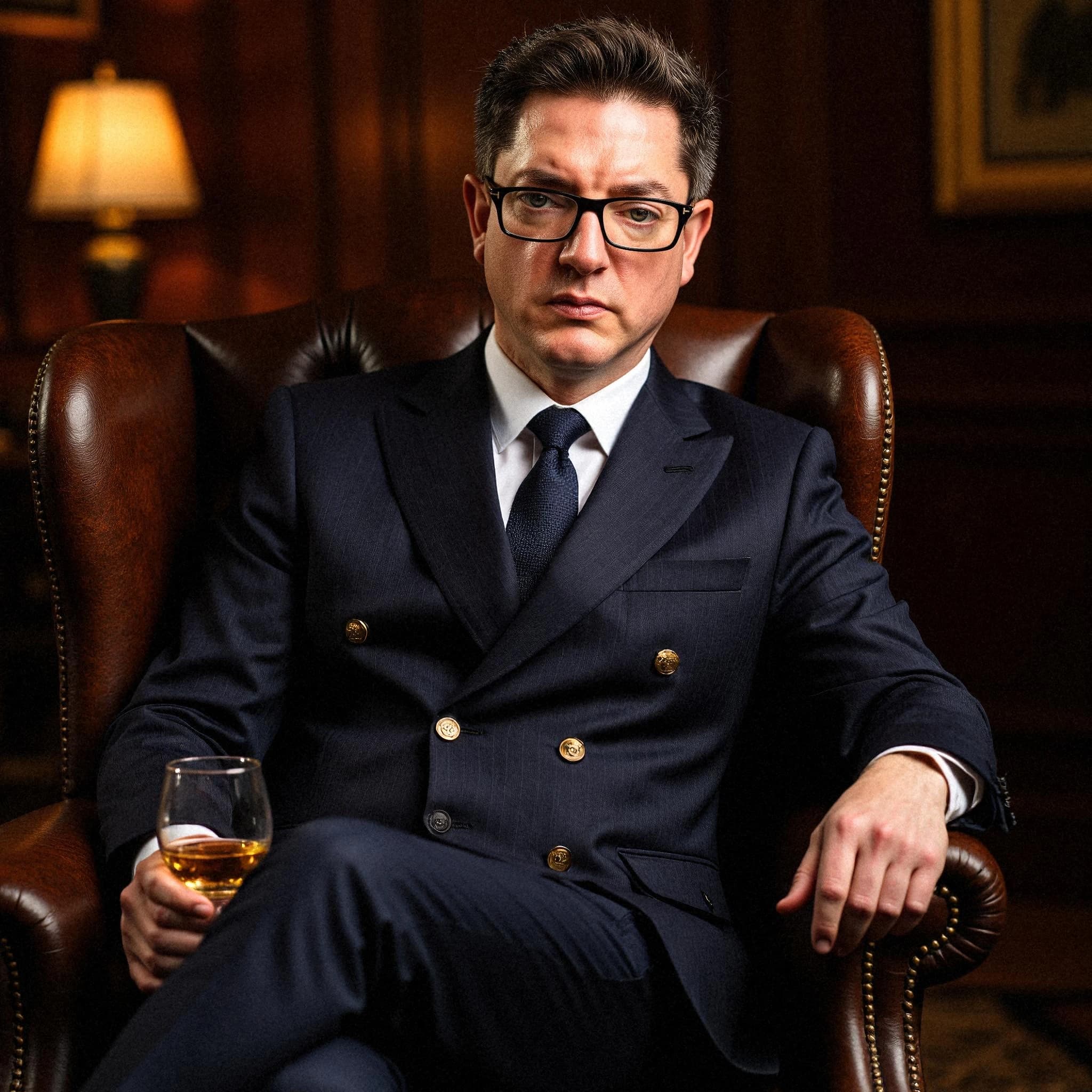 Professional headshot example: Man Lounge Suit Holding Whiskey — LinkedInHeadshots.ai