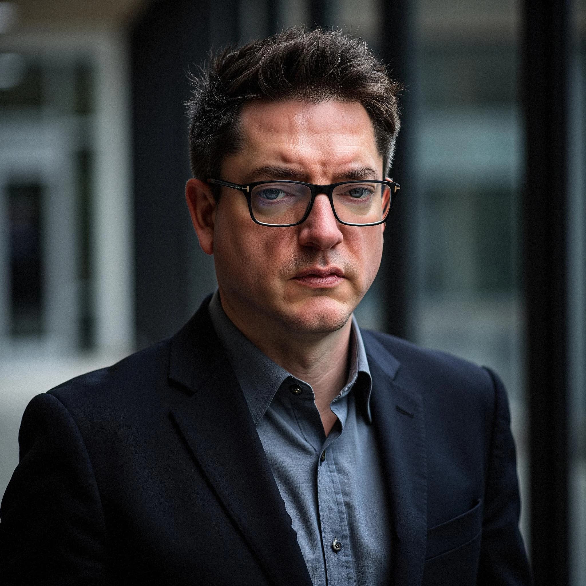 Professional headshot example: Man Office Glasses Serious Expression — LinkedInHeadshots.ai