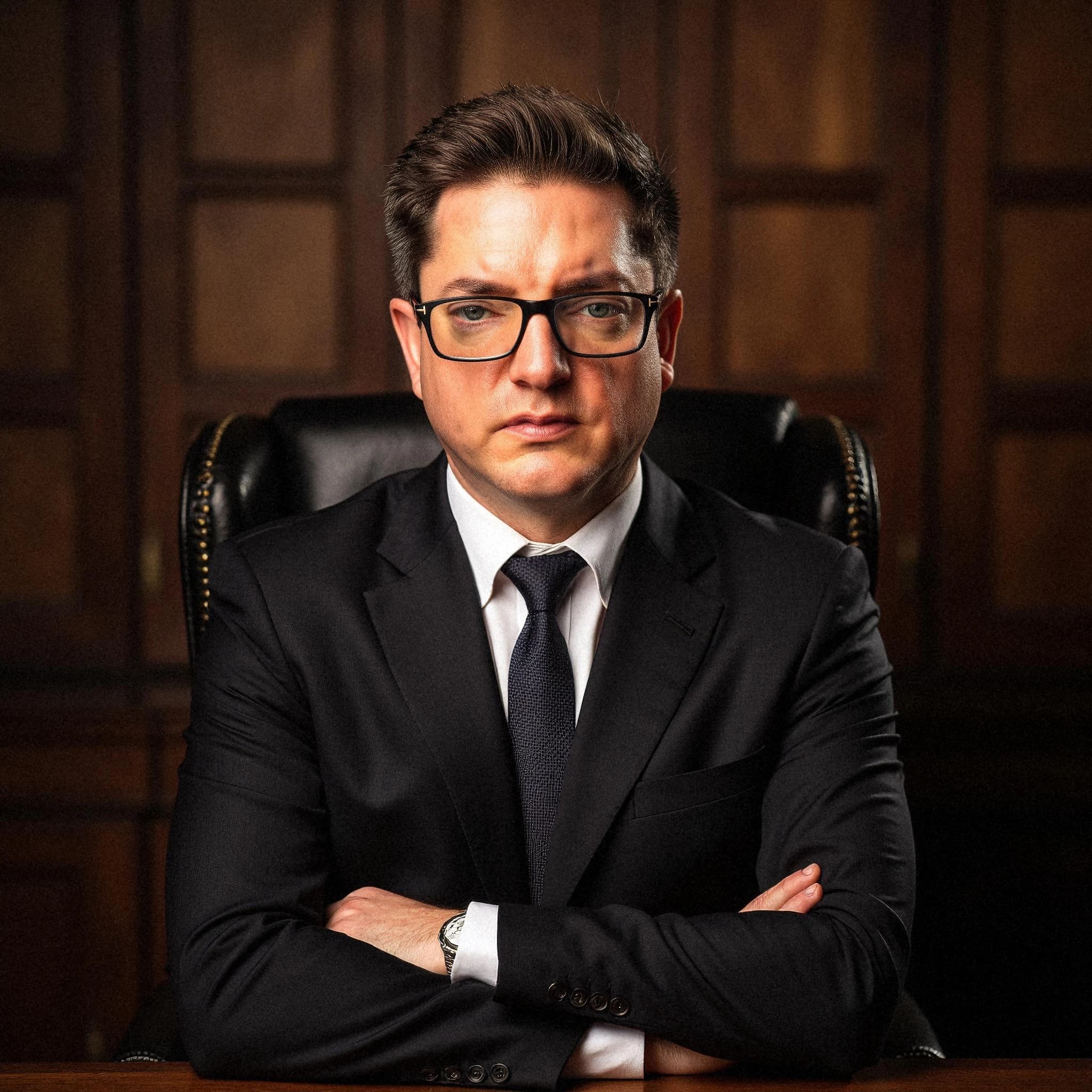 Professional headshot example: Man Office Suit Arms Crossed — LinkedInHeadshots.ai