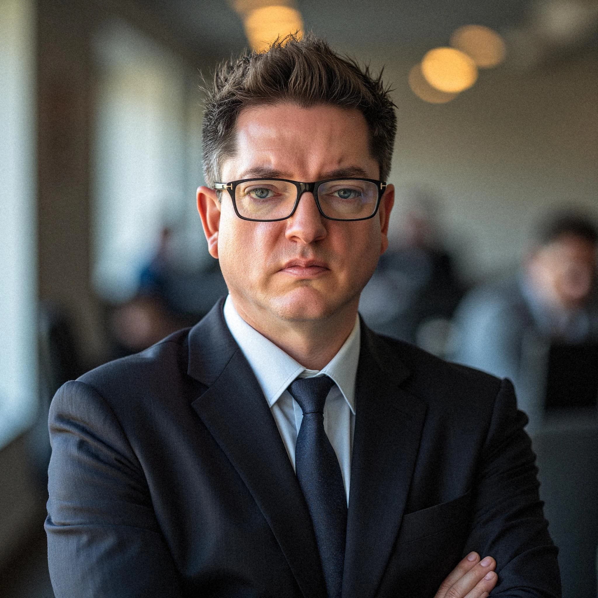 Professional headshot example: Man Office Suit Crossed Arms 8 — LinkedInHeadshots.ai