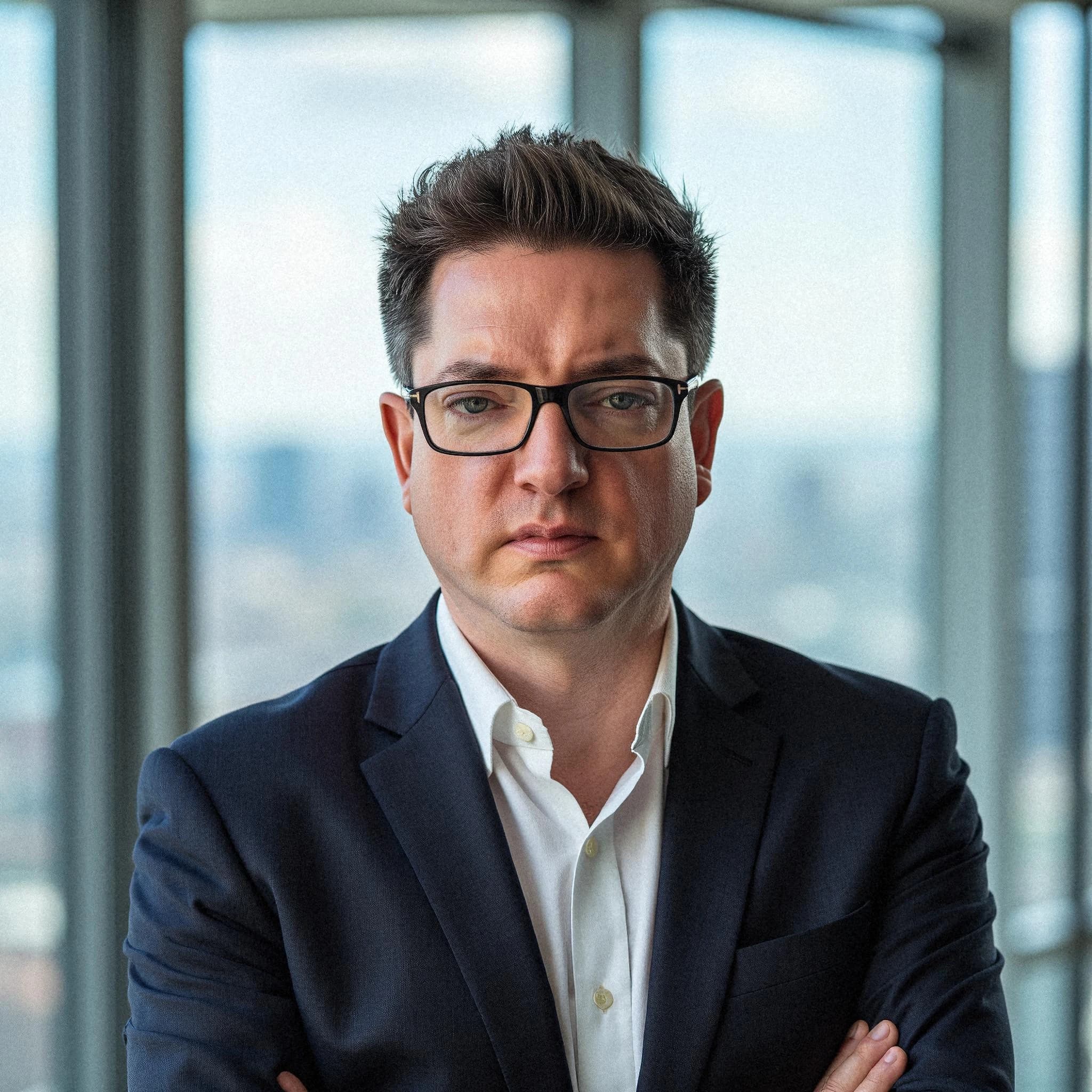 Professional headshot example: Man Office Suit Crossed Arms 9 — LinkedInHeadshots.ai