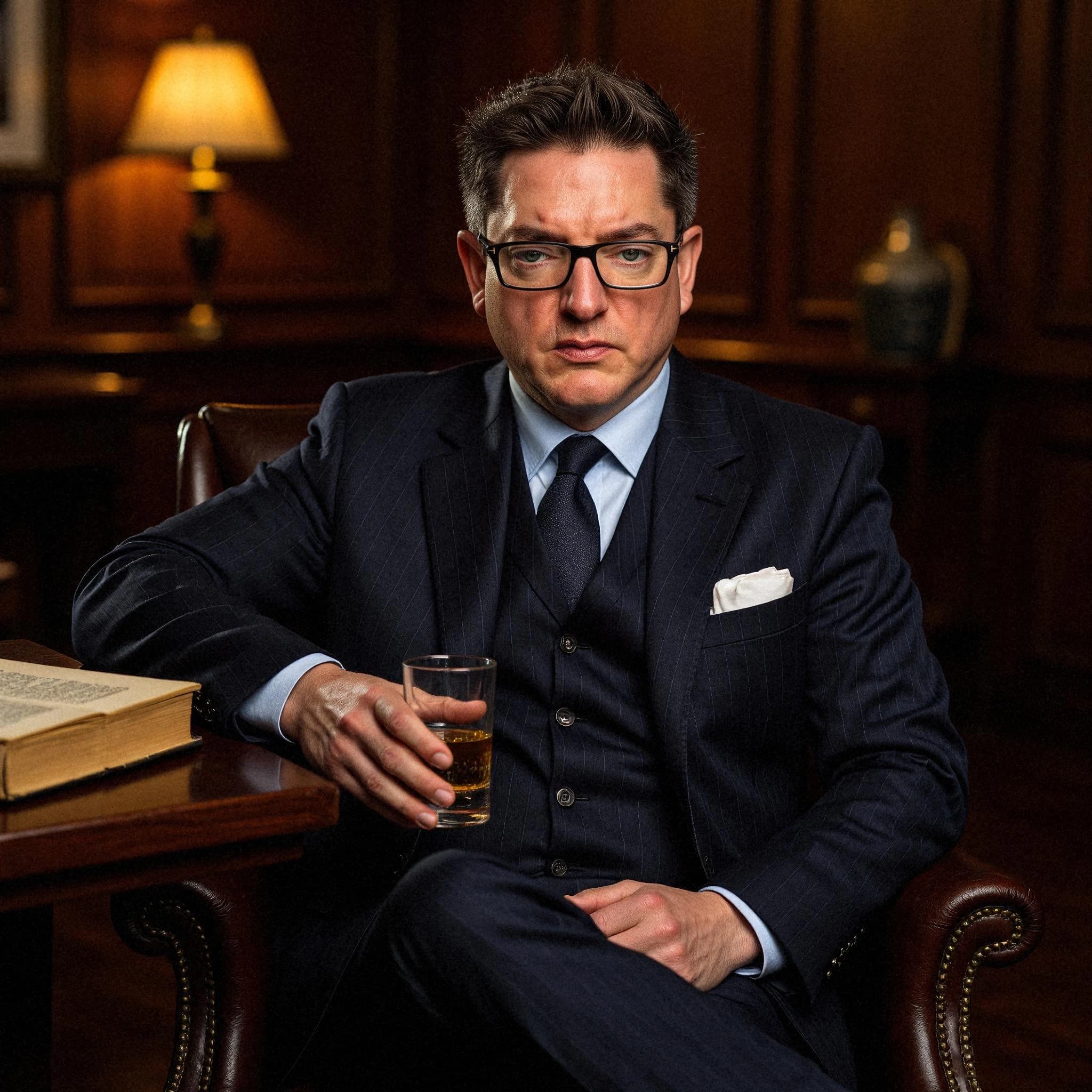 Professional headshot example: Man Office Suit Holding Glass 2 — LinkedInHeadshots.ai