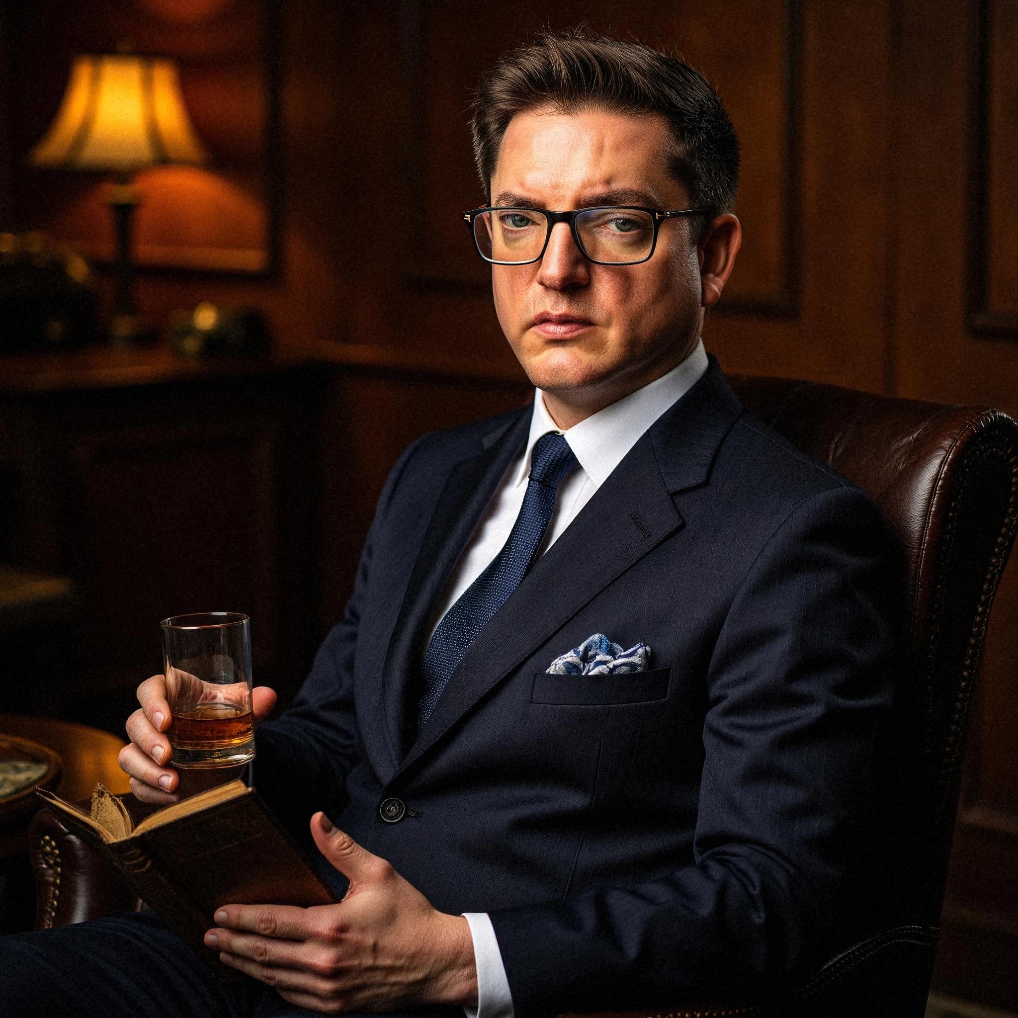 Professional headshot example: Man Office Suit Holding Glass 3 — LinkedInHeadshots.ai