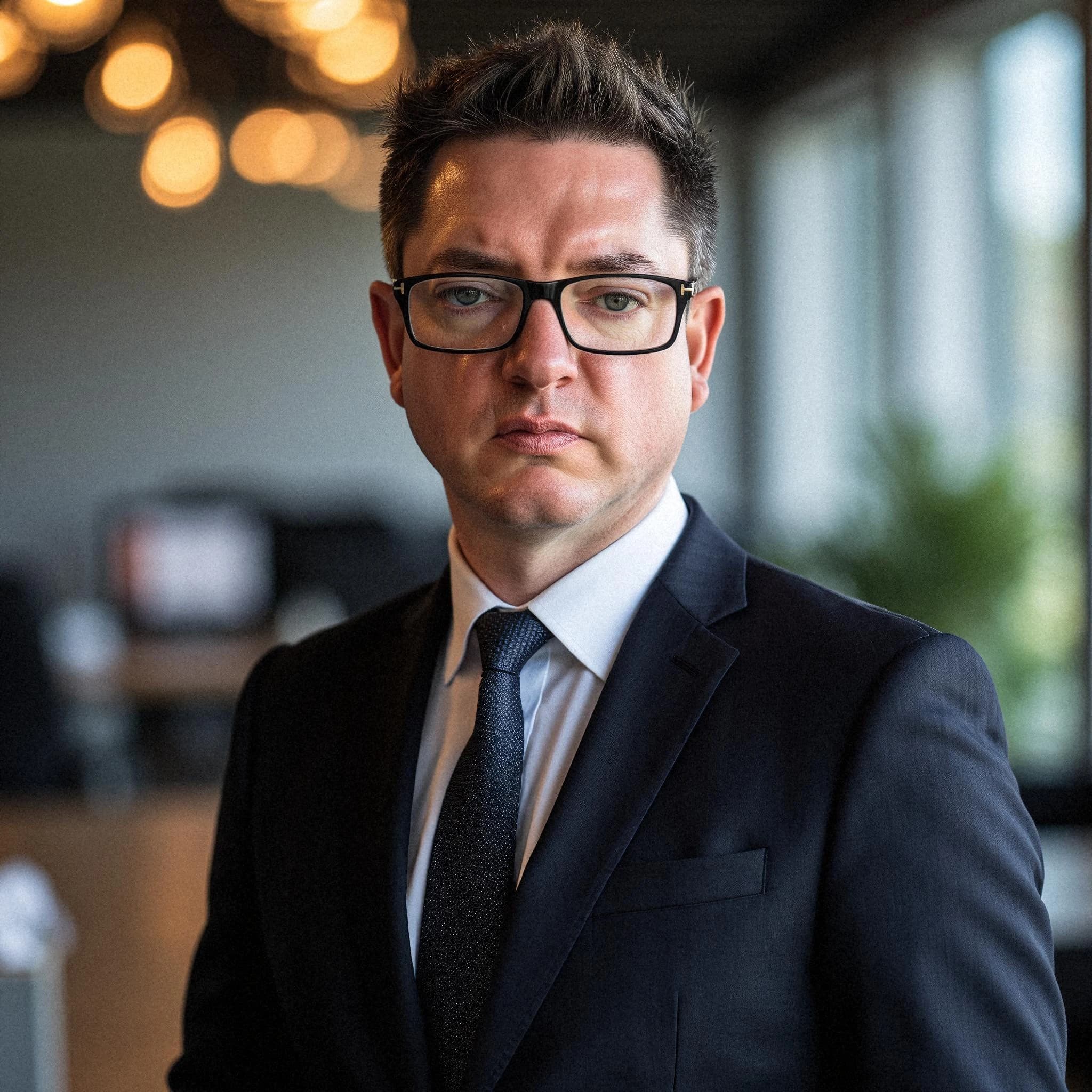 Professional headshot example: Man Office Suit Serious Expression 2 — LinkedInHeadshots.ai