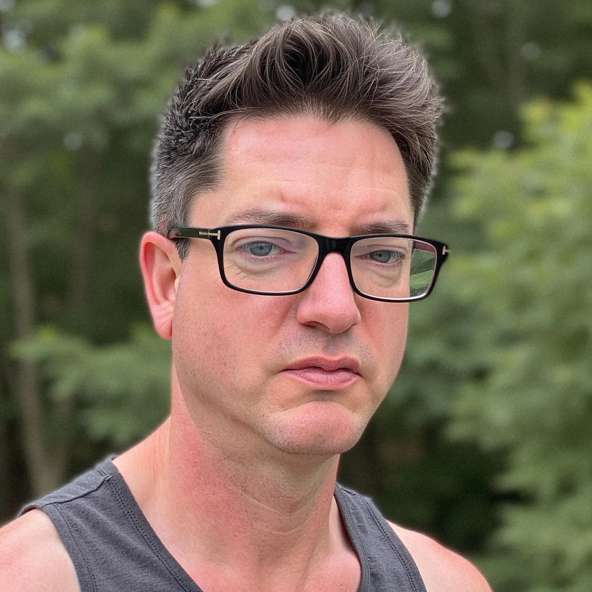Professional headshot example: Man Outdoors Black Tank Top — LinkedInHeadshots.ai