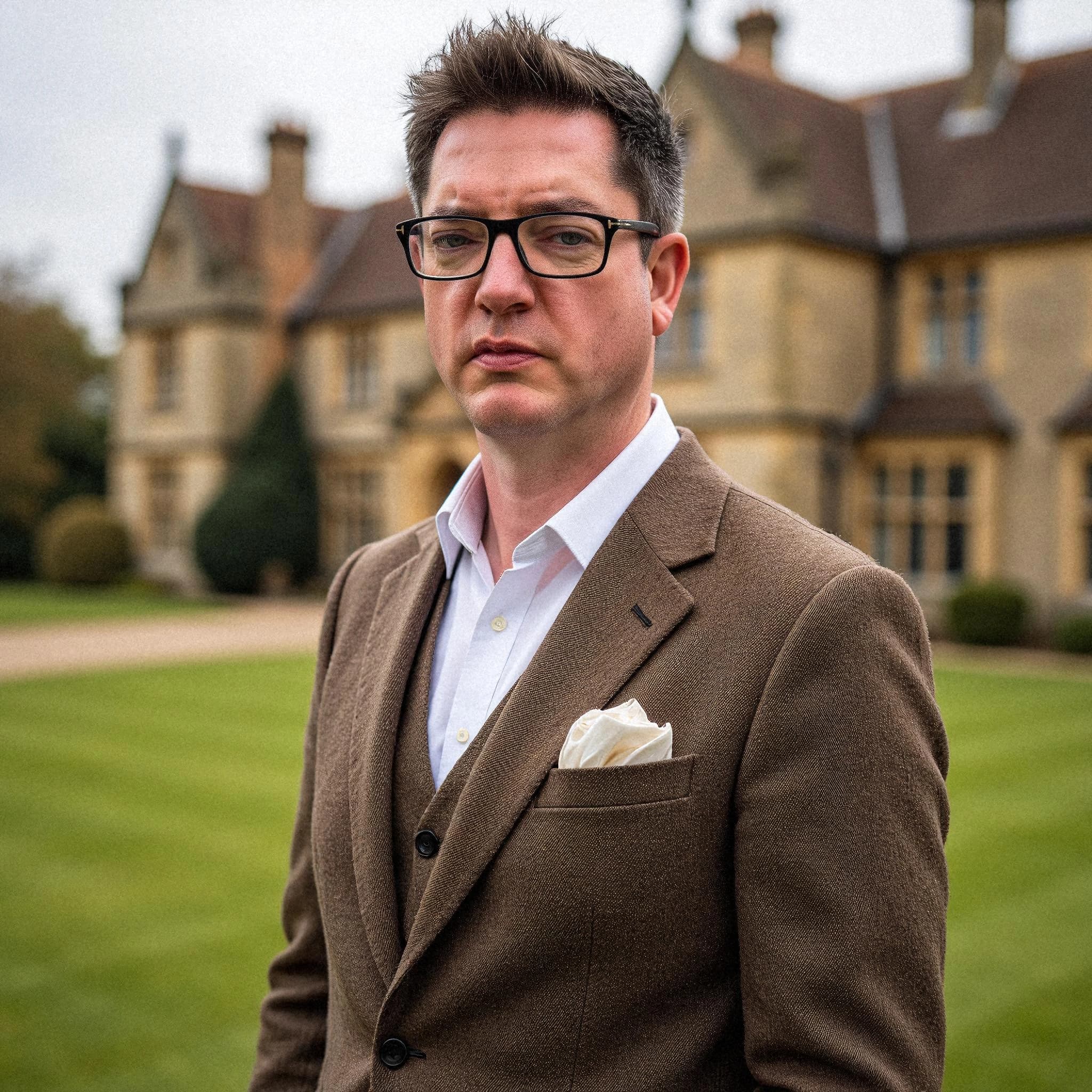 Professional headshot example: Man Outdoors Brown Suit Standing — LinkedInHeadshots.ai