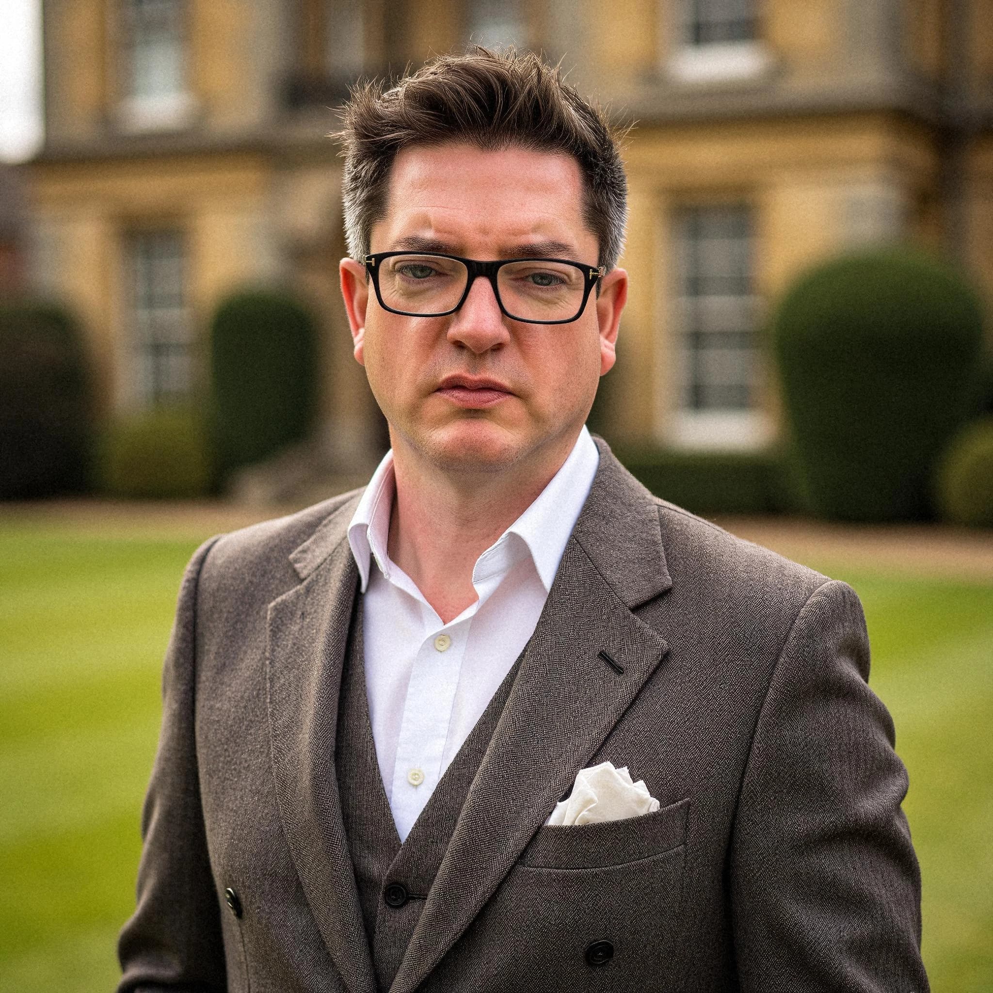 Professional headshot example: Man Outdoors Brown Suit Standing 5 — LinkedInHeadshots.ai