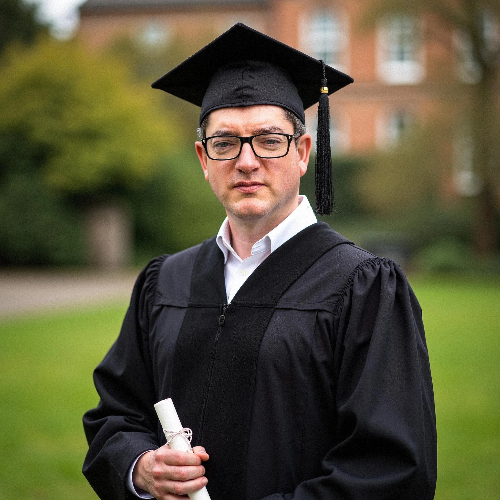 Professional headshot example: Man Outdoors Graduation Gown Holding Diploma 5 — LinkedInHeadshots.ai
