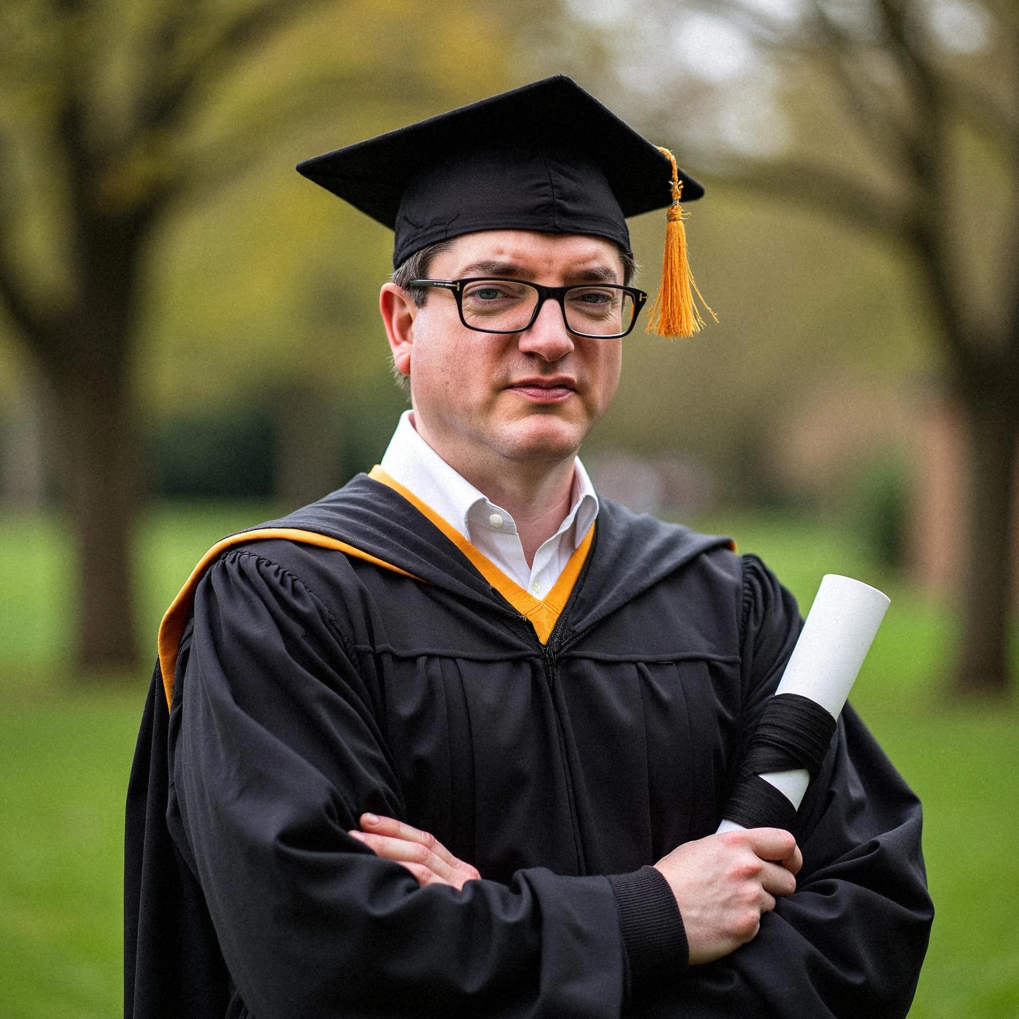 Professional headshot example: Man Outdoors Graduation Gown Holding Diploma 6 — LinkedInHeadshots.ai