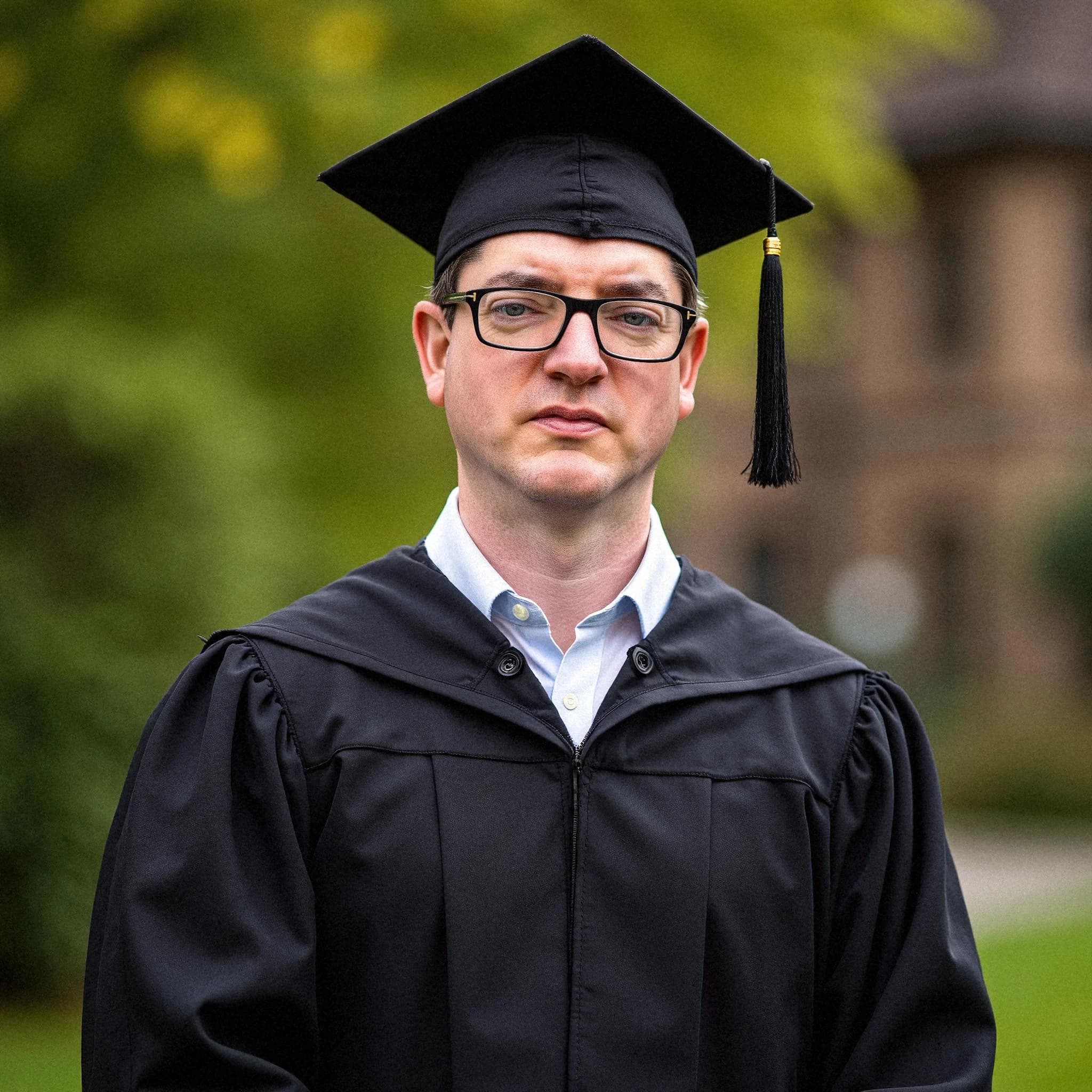 Professional headshot example: Man Outdoors Graduation Gown Serious — LinkedInHeadshots.ai
