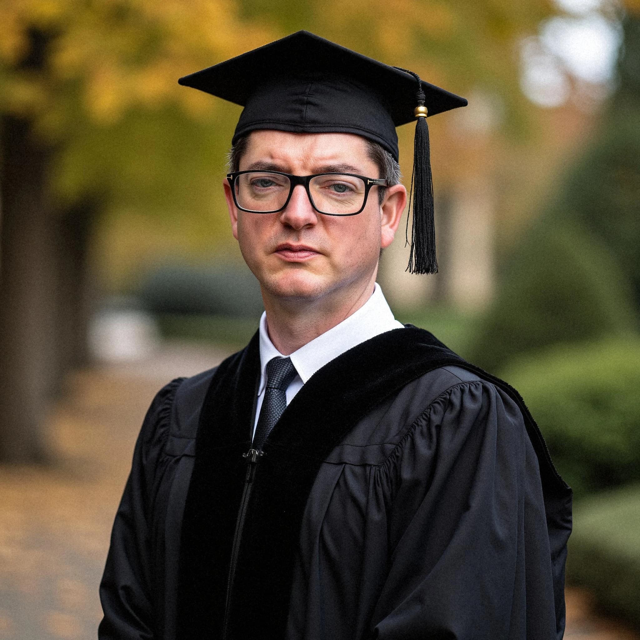Professional headshot example: Man Outdoors Graduation Gown Serious 2 — LinkedInHeadshots.ai