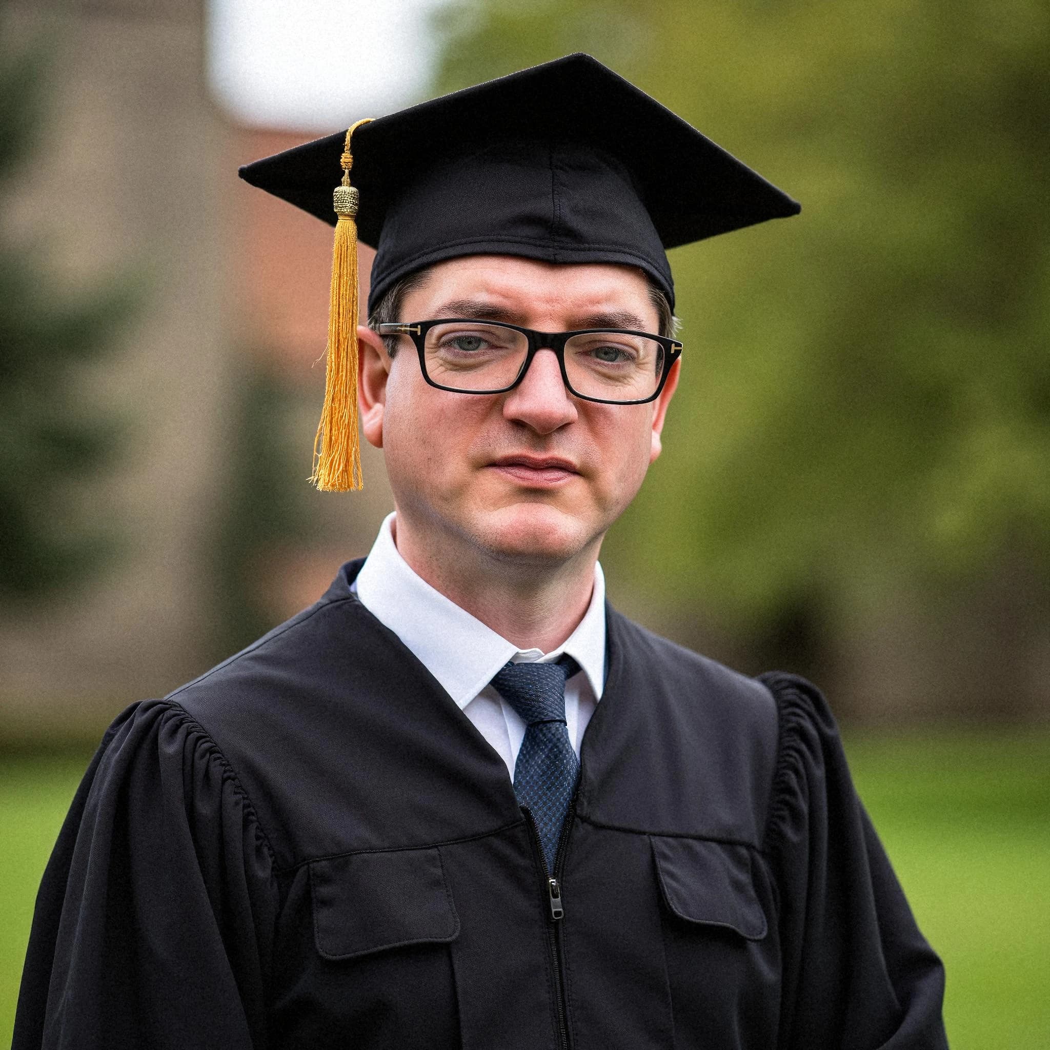 Professional headshot example: Man Outdoors Graduation Gown Standing — LinkedInHeadshots.ai