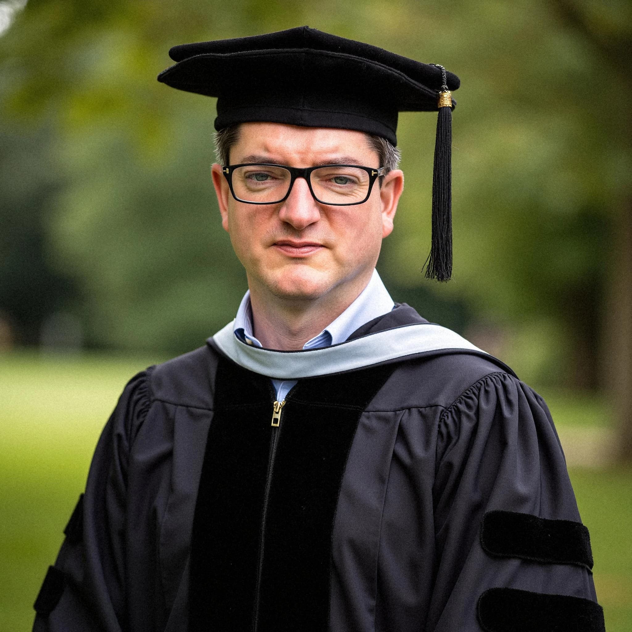 Professional headshot example: Man Outdoors Graduation Gown Standing 2 — LinkedInHeadshots.ai