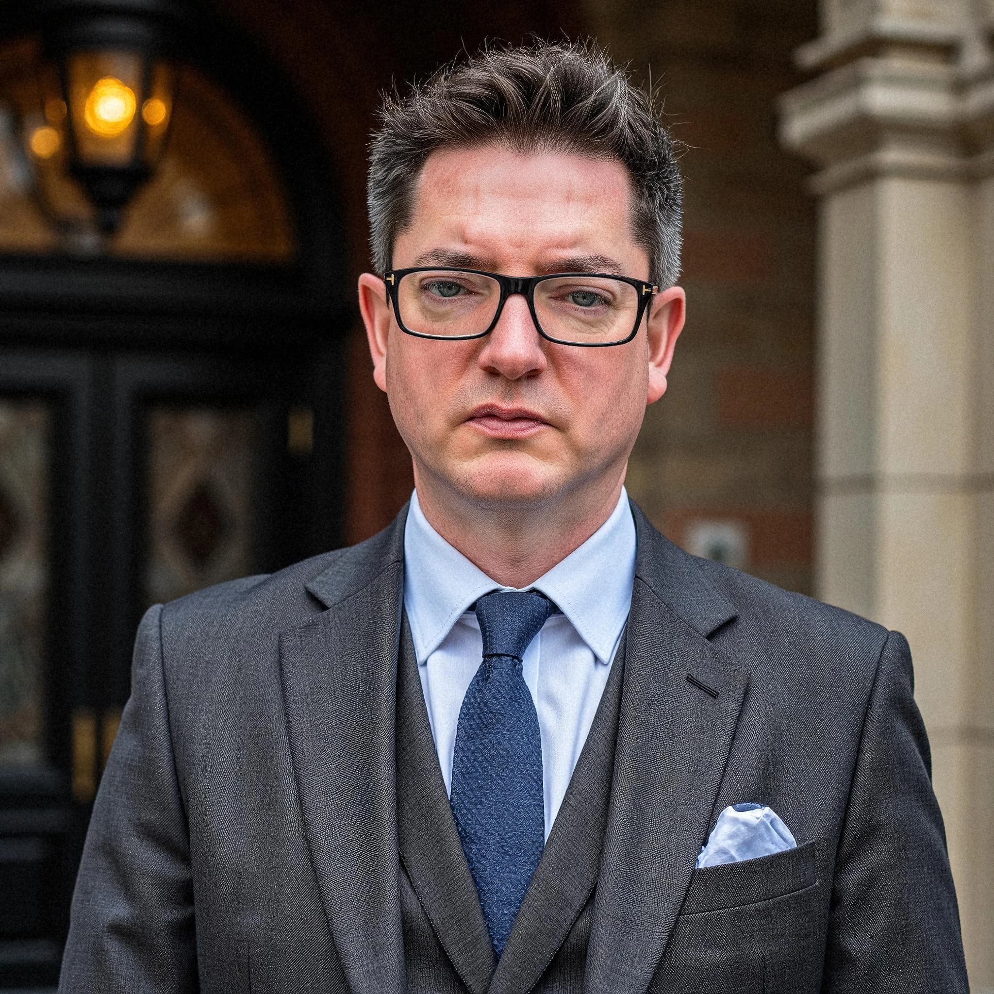 Professional headshot example: Man Outdoors Suit Standing 2 — LinkedInHeadshots.ai