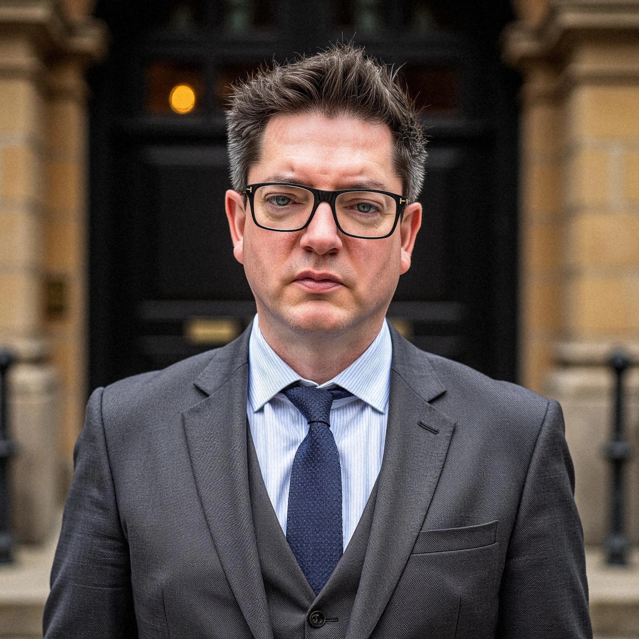 Professional headshot example: Man Outside Suit Standing — LinkedInHeadshots.ai