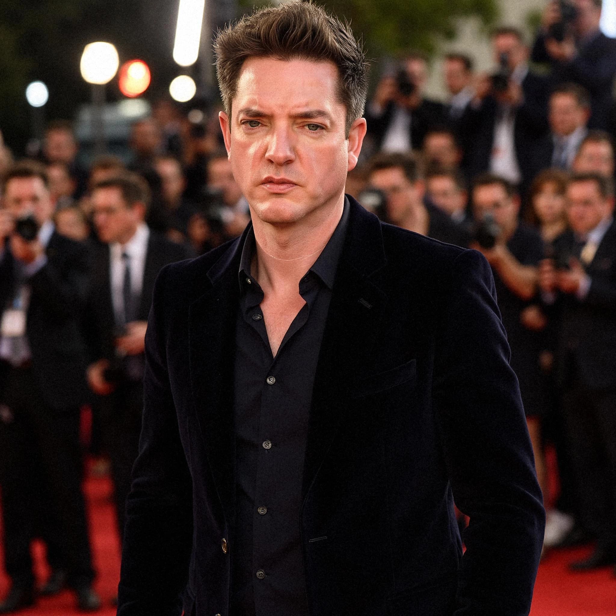 Professional headshot example: Man Red Carpet Black Suit Standing — LinkedInHeadshots.ai