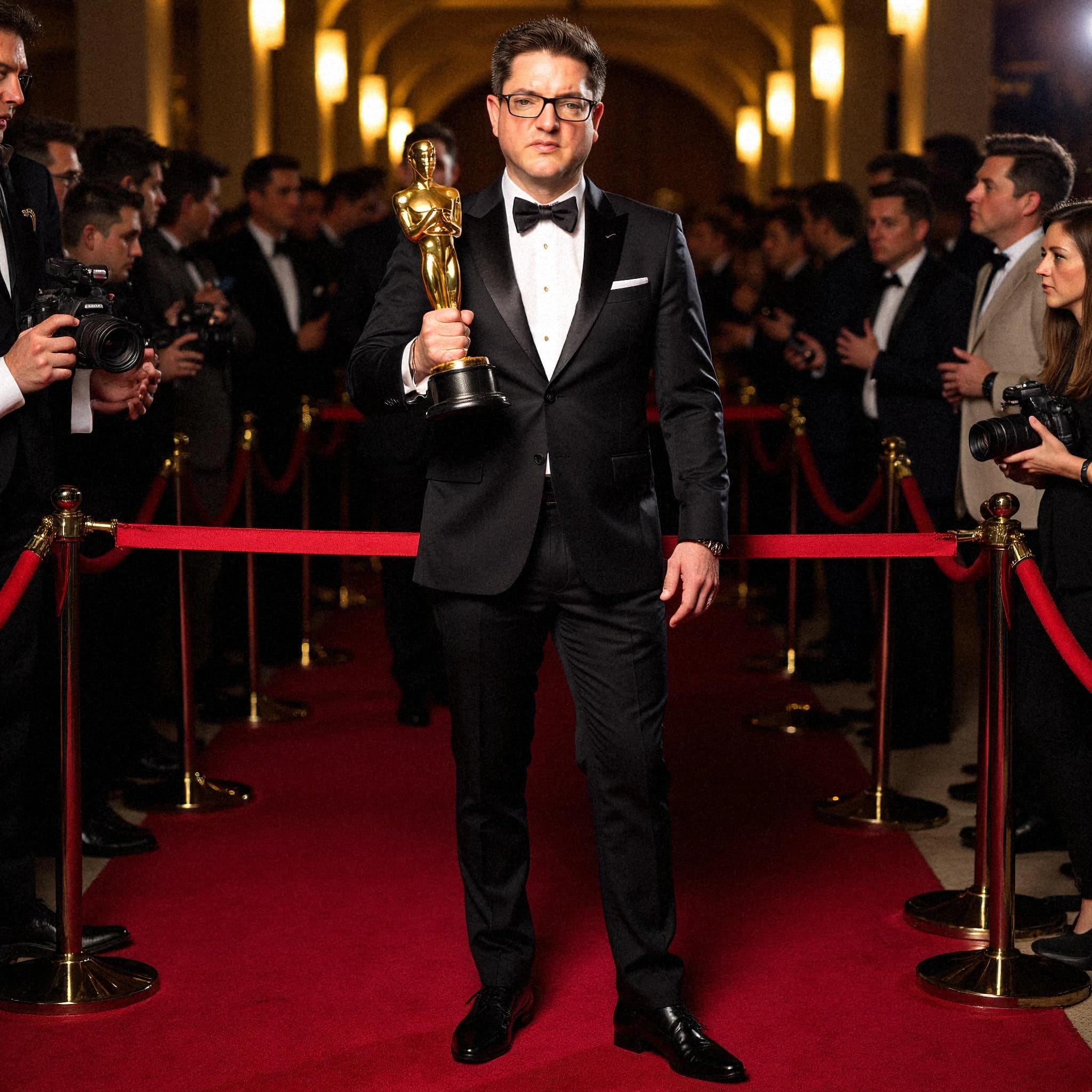 Professional headshot example: Man Red Carpet Black Suit Trophy — LinkedInHeadshots.ai