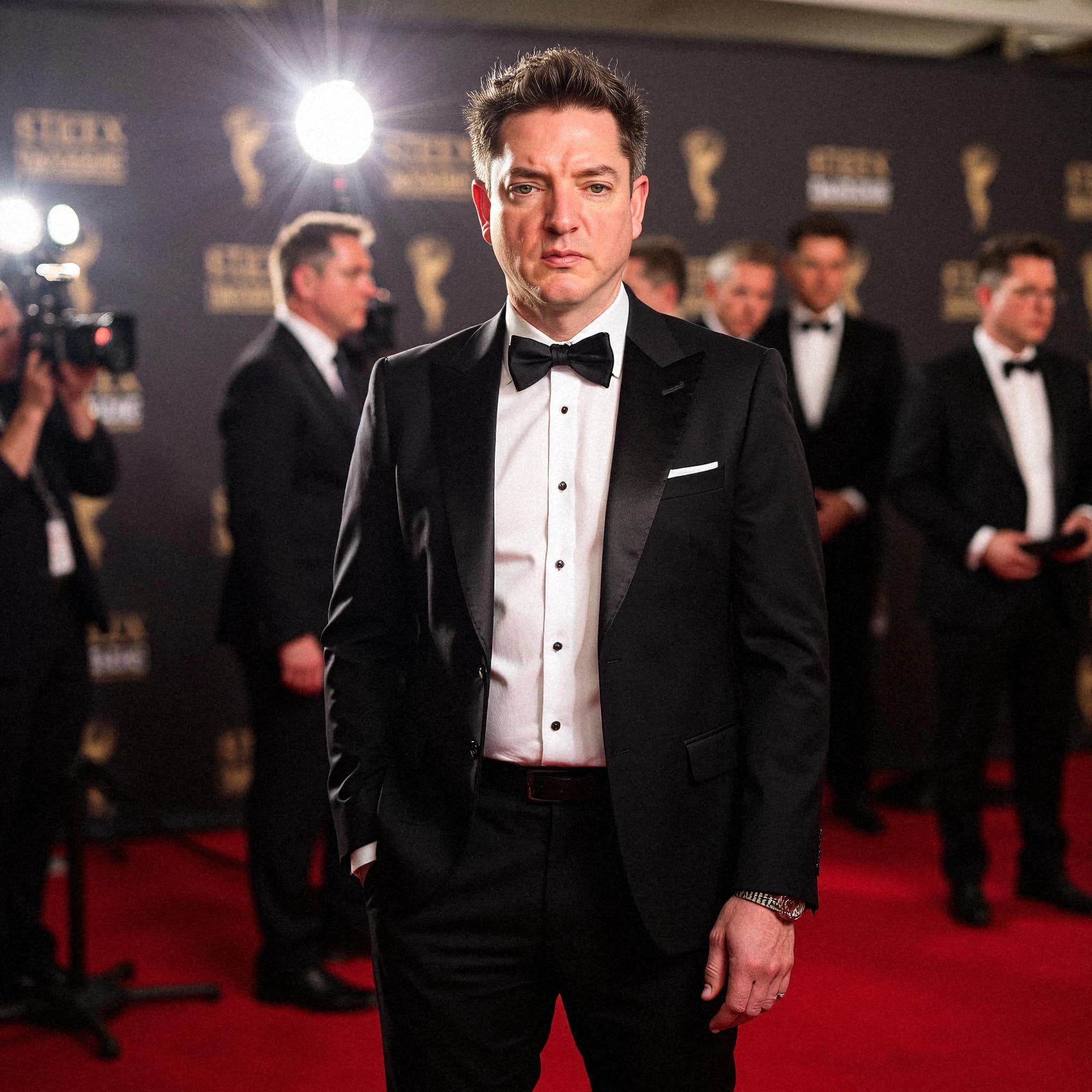 Professional headshot example: Man Red Carpet Black Tuxedo Standing 7 — LinkedInHeadshots.ai