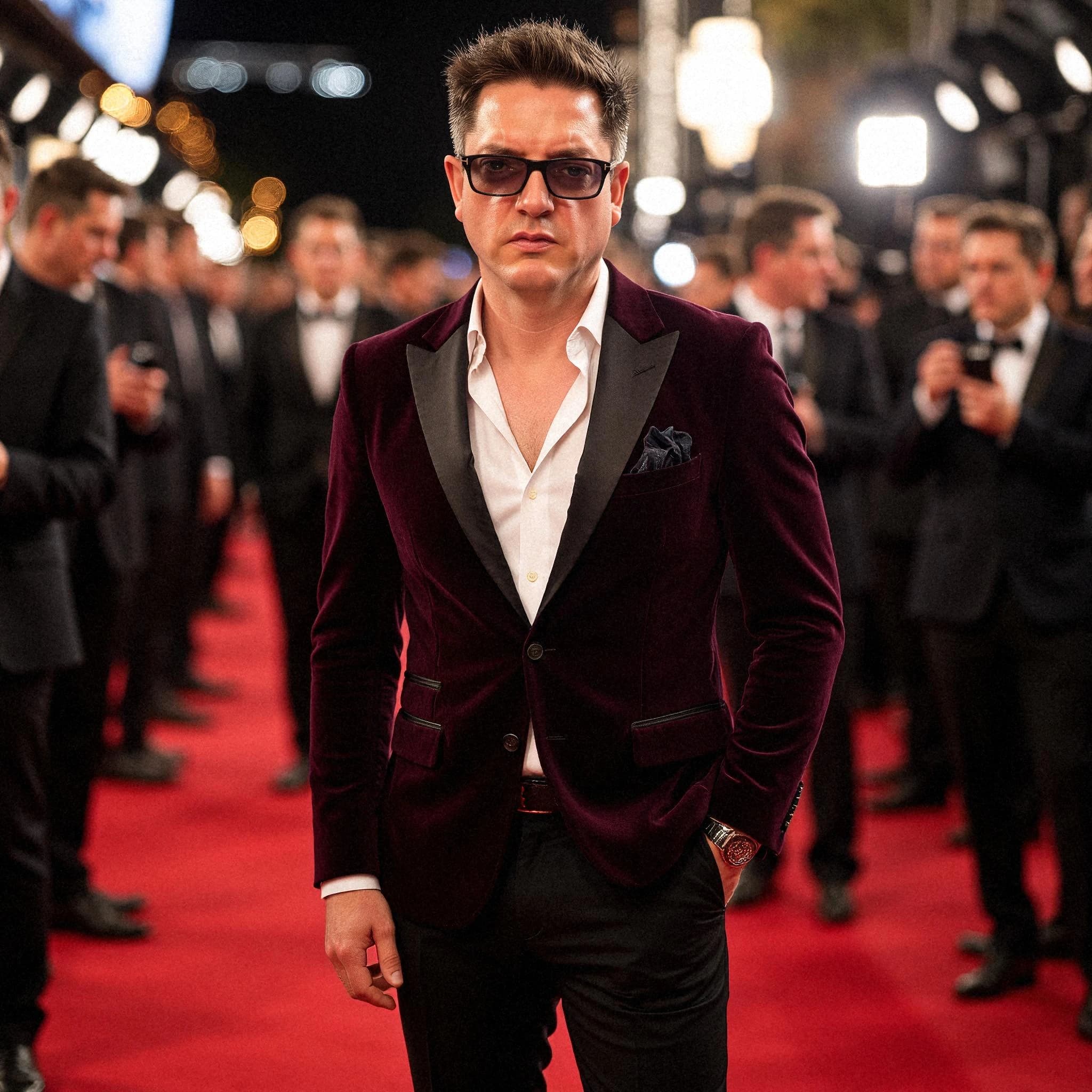 Professional headshot example: Man Red Carpet Suit Standing — LinkedInHeadshots.ai