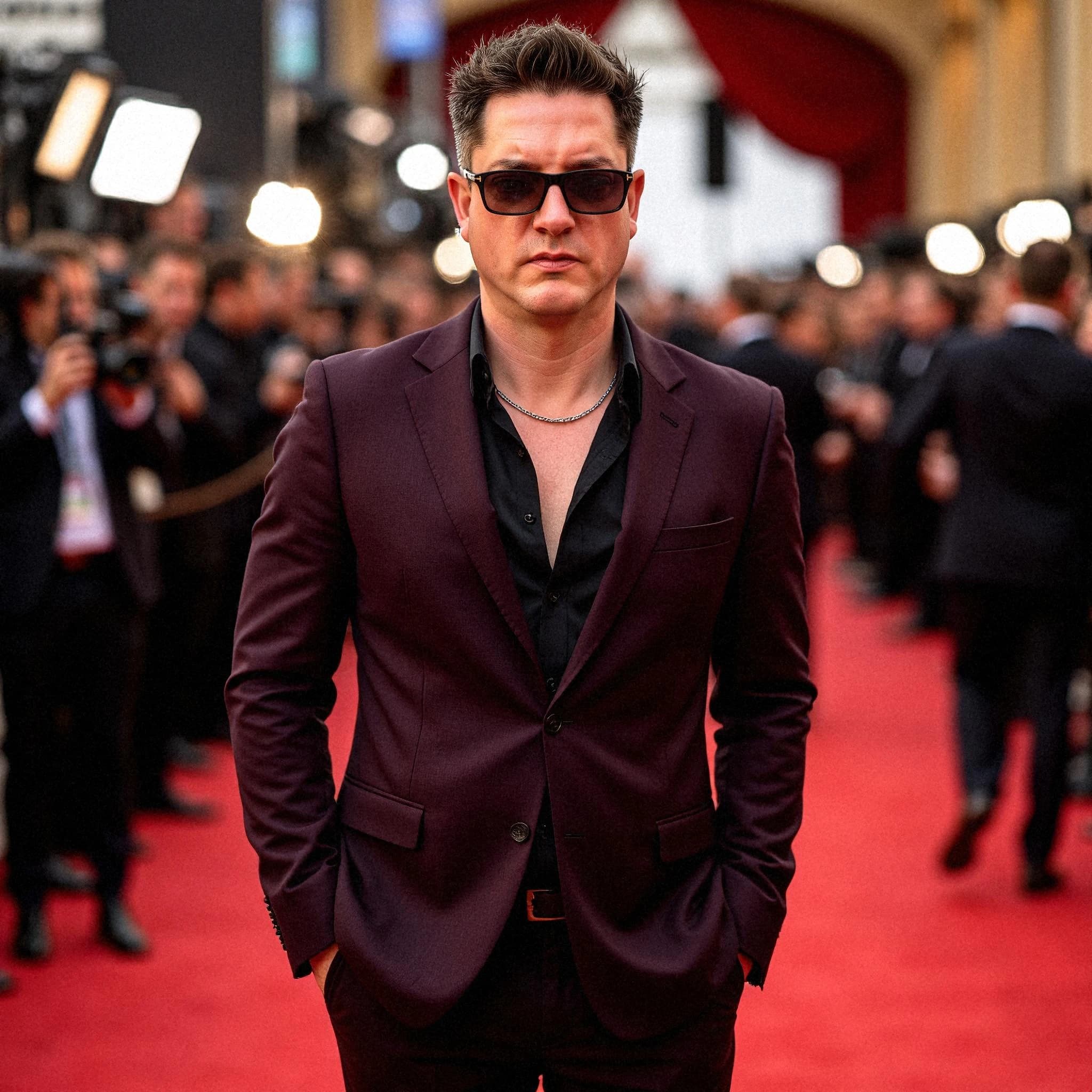 Professional headshot example: Man Red Carpet Suit Sunglasses 2 — LinkedInHeadshots.ai