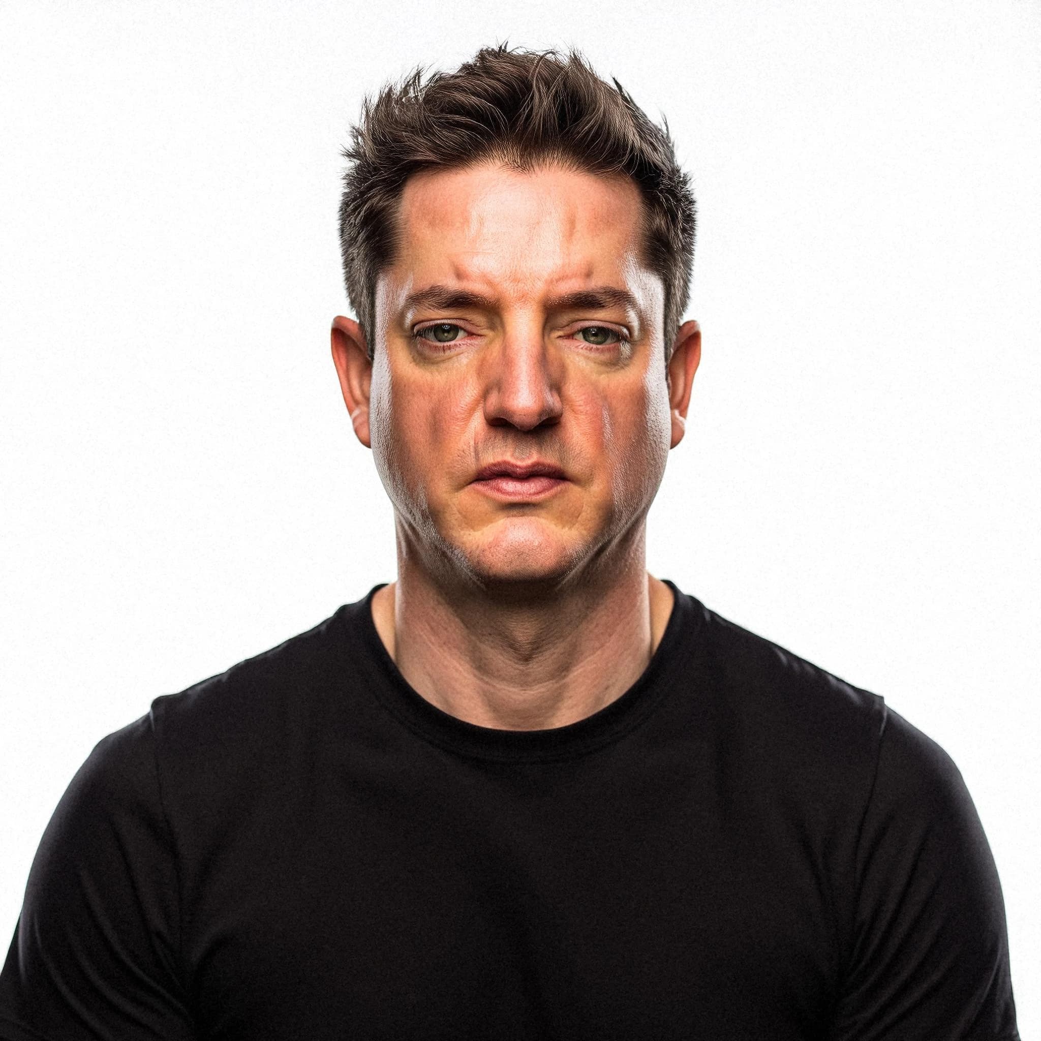 Professional headshot example: Man Studio Black Shirt Portrait — LinkedInHeadshots.ai
