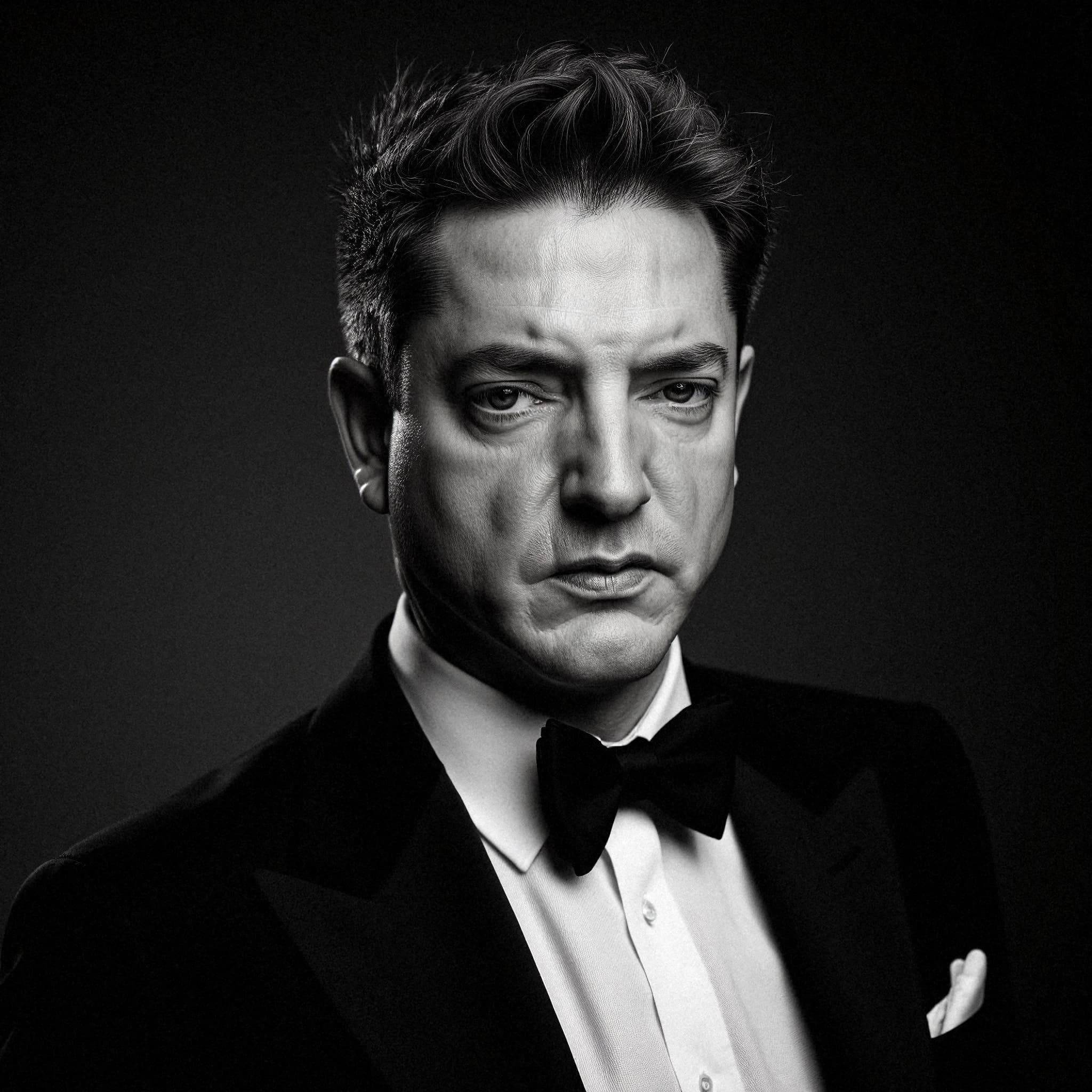 Professional headshot example: Man Studio Black Suit Bowtie — LinkedInHeadshots.ai