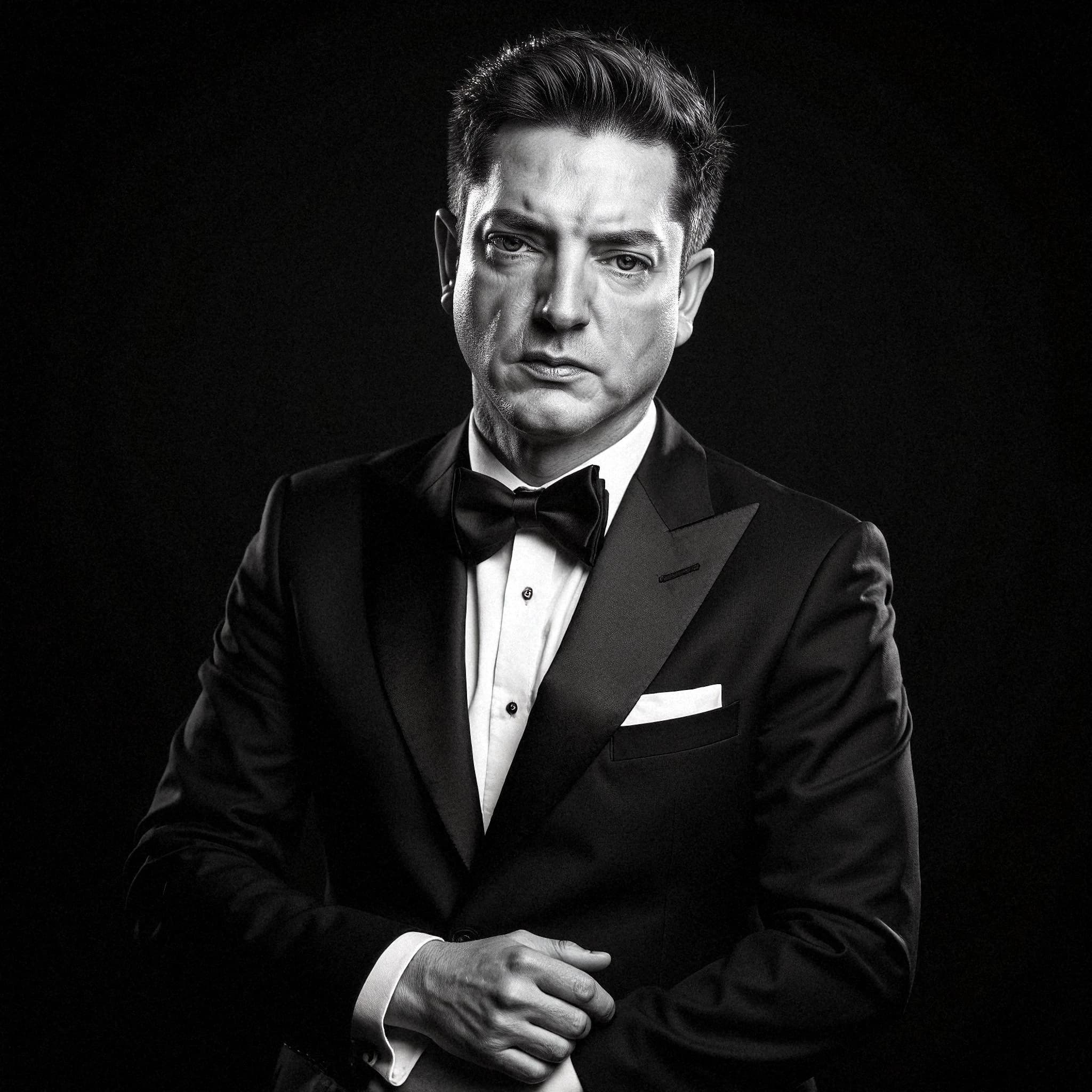 Professional headshot example: Man Studio Black Tuxedo Serious — LinkedInHeadshots.ai