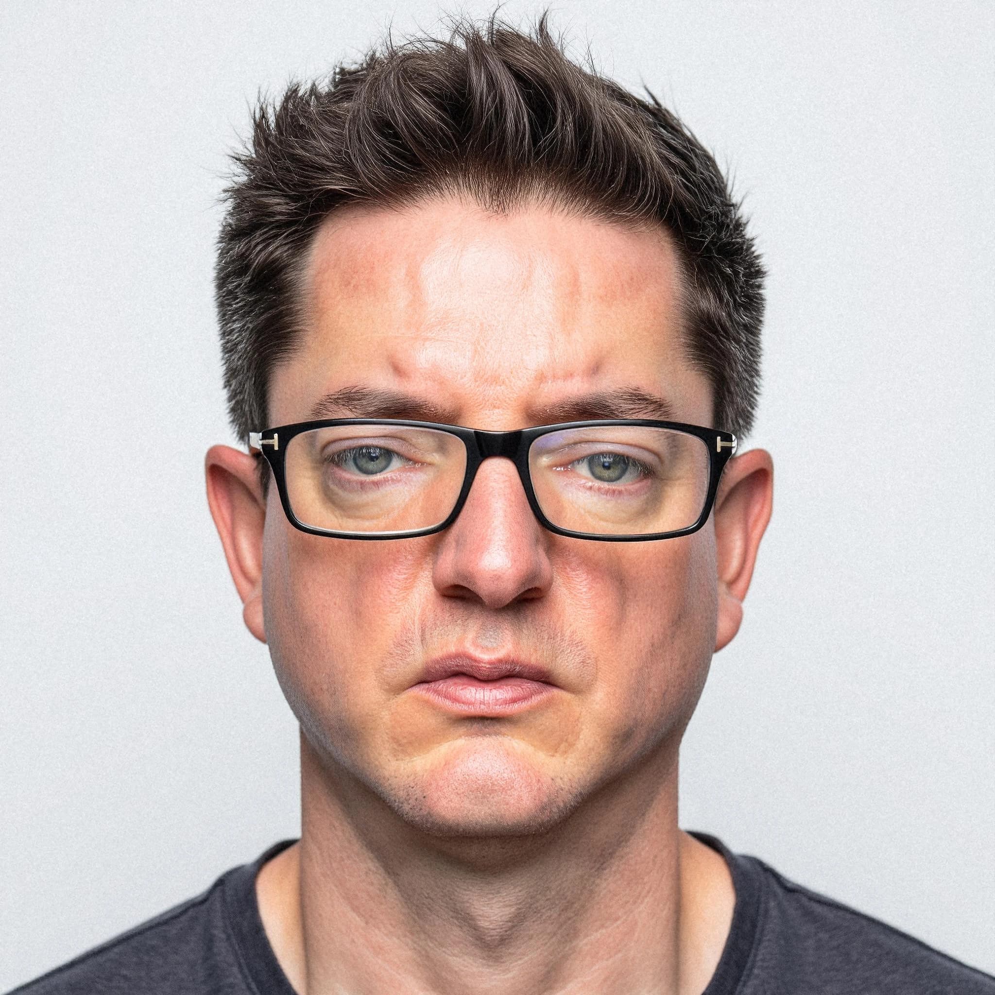 Professional headshot example: Man Studio Glasses Serious Expression — LinkedInHeadshots.ai