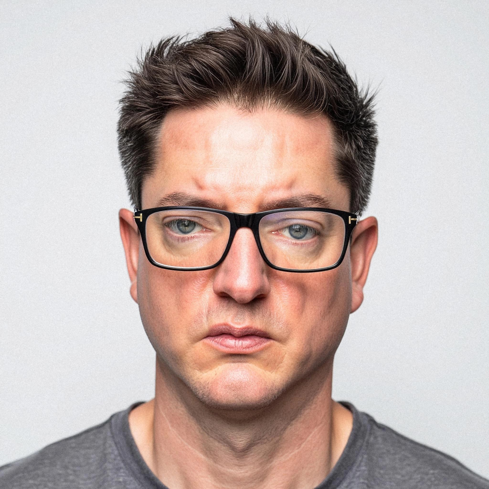 Professional headshot example: Man Studio Glasses Serious Expression 2 — LinkedInHeadshots.ai