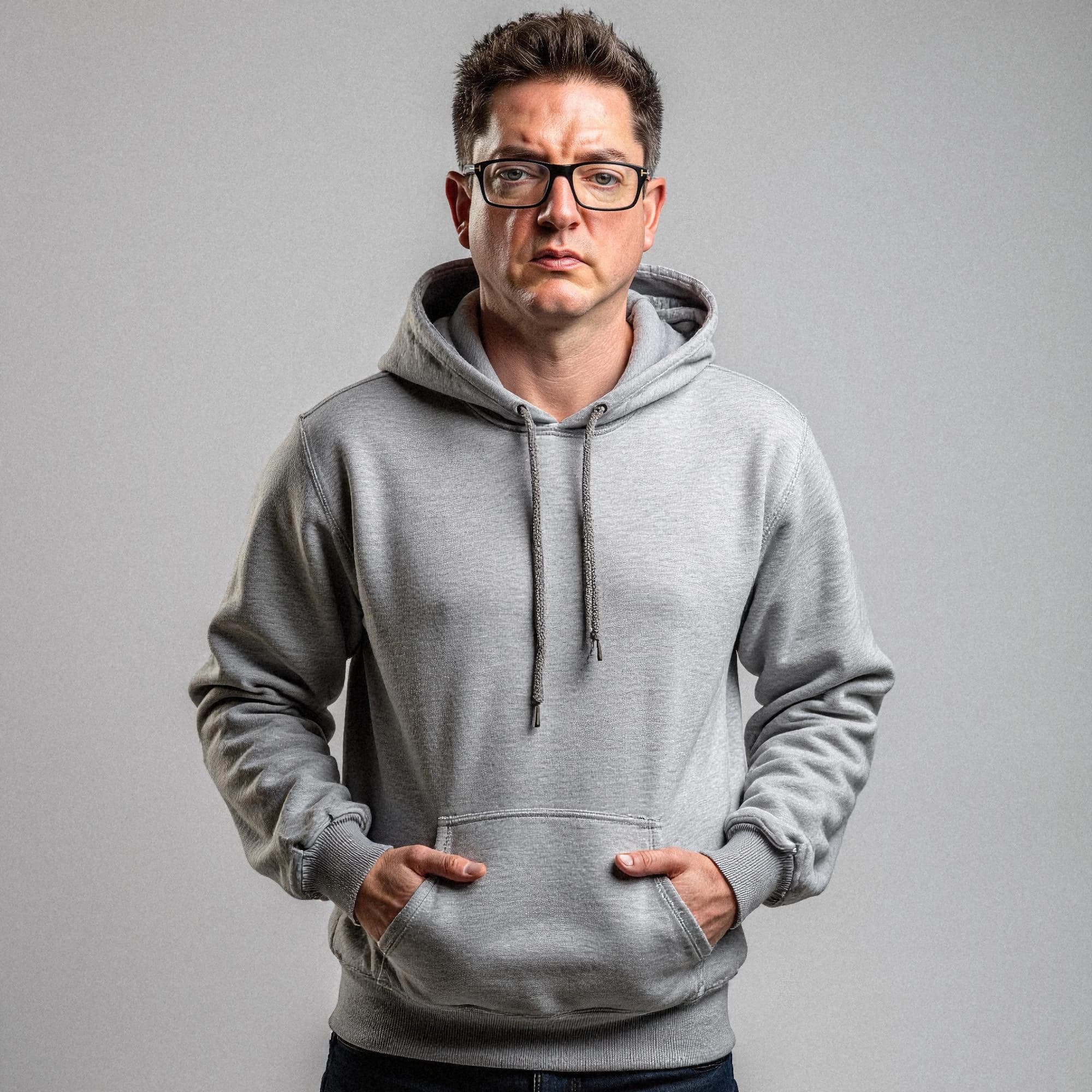 Professional headshot example: Man Studio Grey Hoodie Standing 2 — LinkedInHeadshots.ai