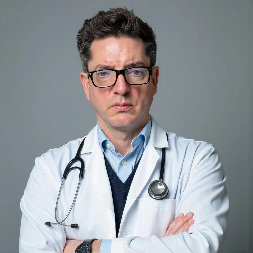 Professional headshot example: Man Studio Lab Coat Arms Crossed — LinkedInHeadshots.ai