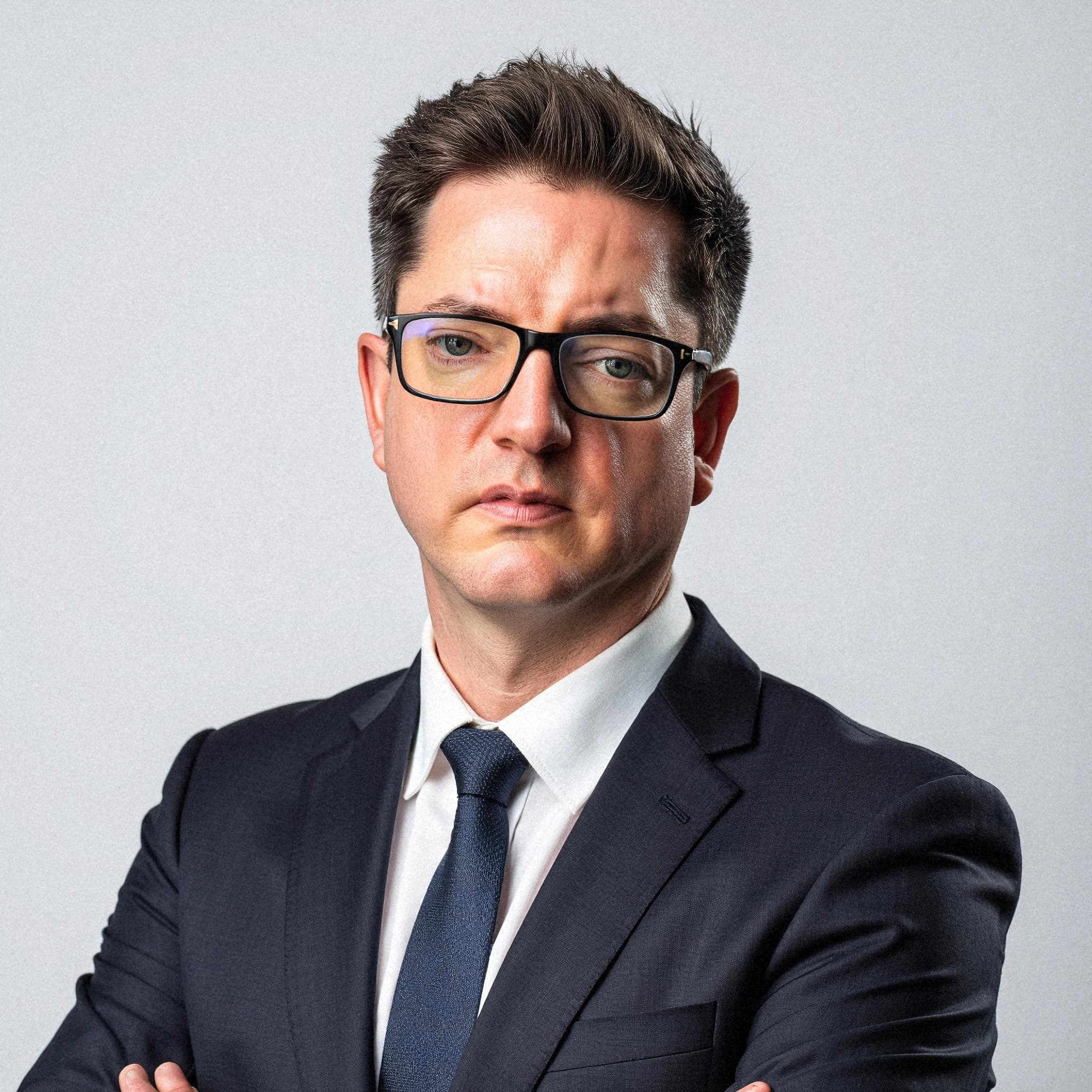 Professional headshot example: Man Studio Suit Crossed Arms — LinkedInHeadshots.ai