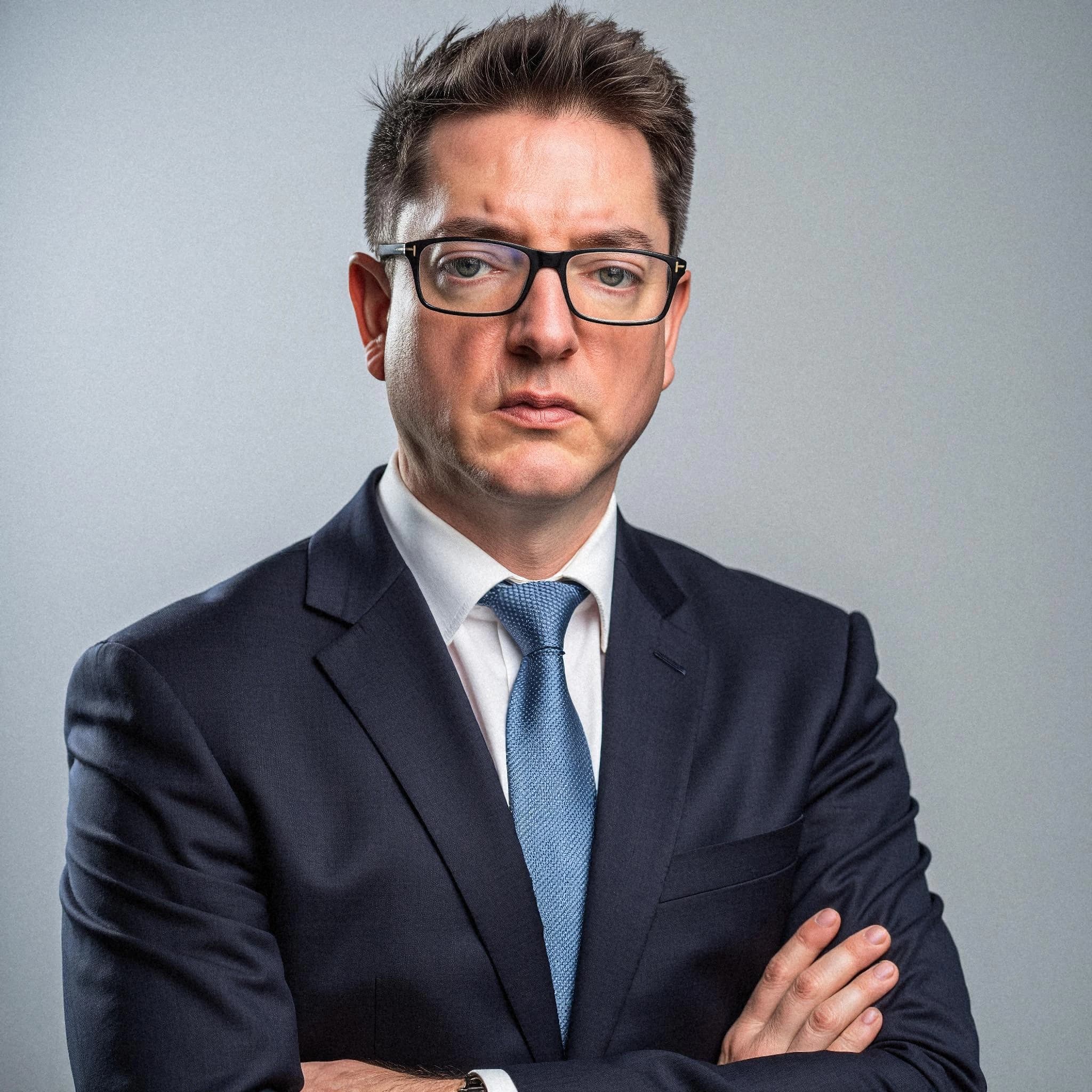 Professional headshot example: Man Studio Suit Crossed Arms 3 — LinkedInHeadshots.ai