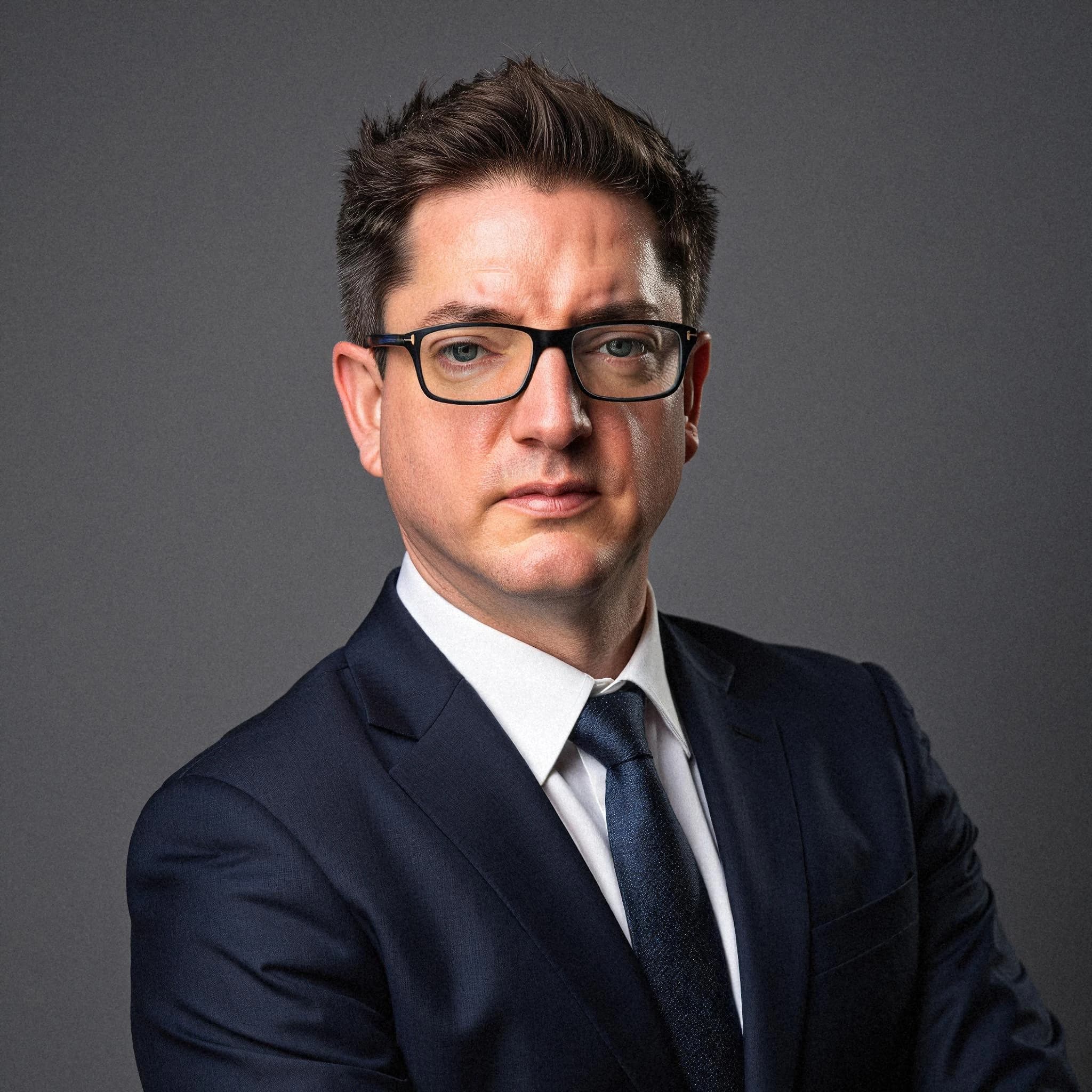 Professional headshot example: Man Studio Suit Crossed Arms 4 — LinkedInHeadshots.ai