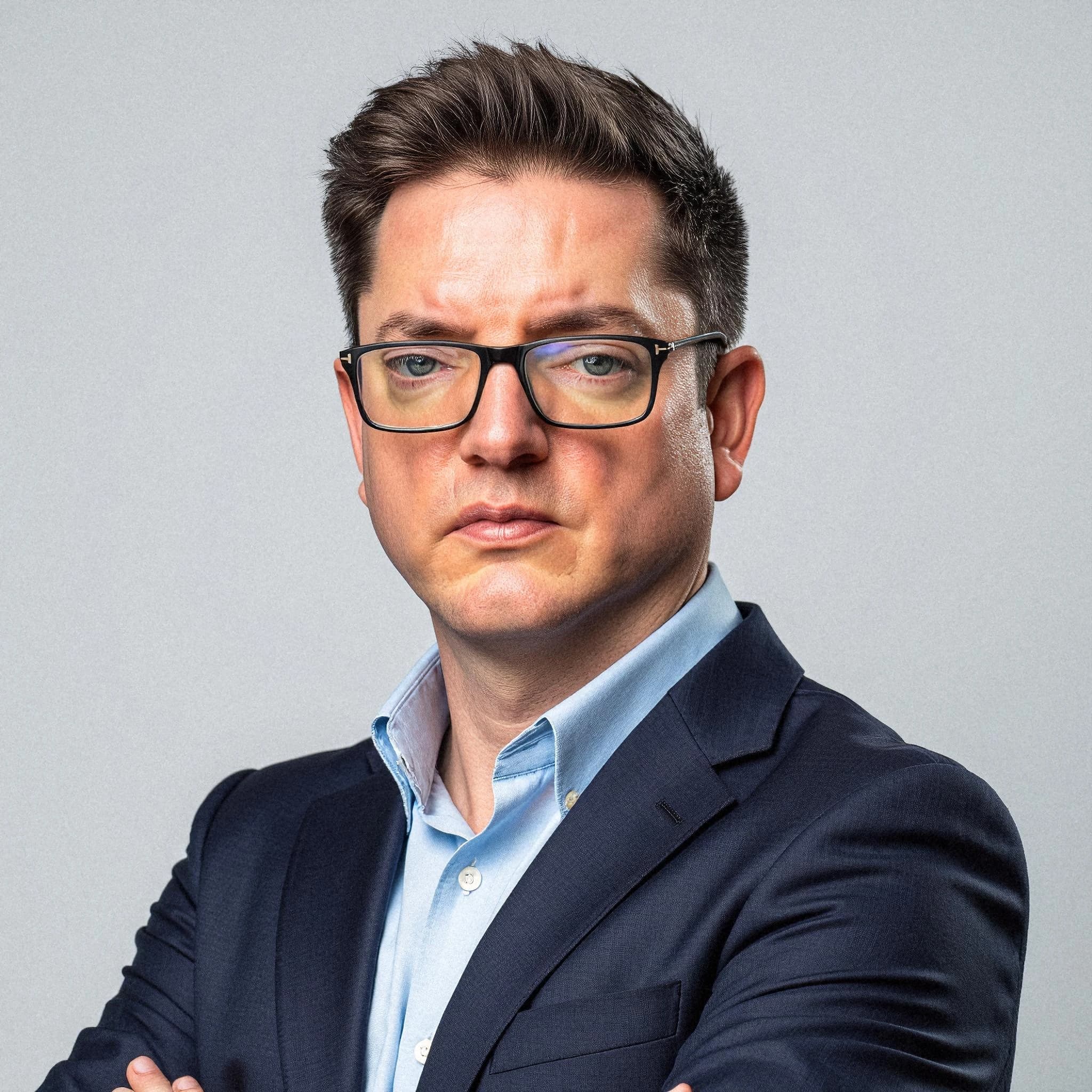 Professional headshot example: Man Studio Suit Crossed Arms 5 — LinkedInHeadshots.ai