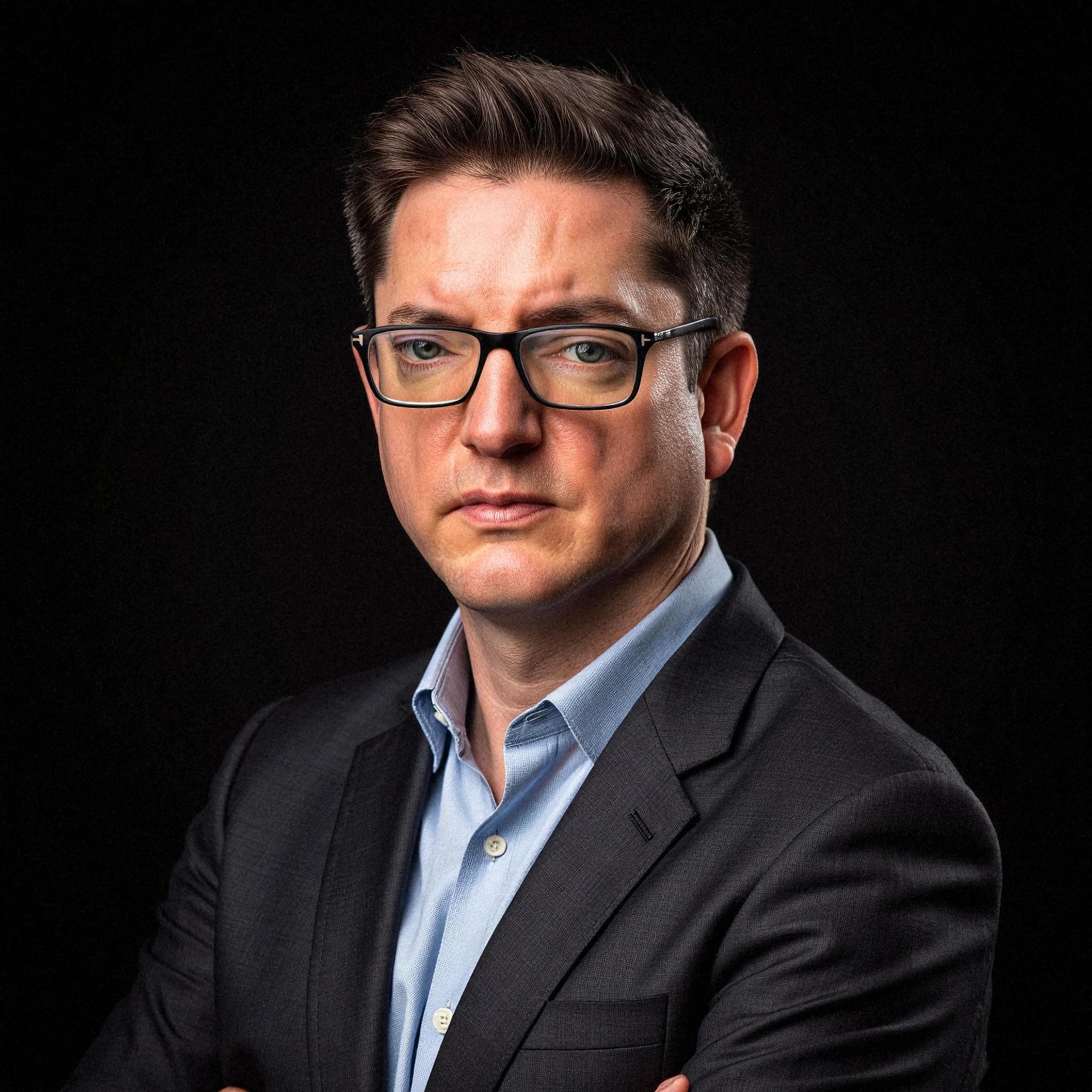 Professional headshot example: Man Studio Suit Crossed Arms 9 — LinkedInHeadshots.ai