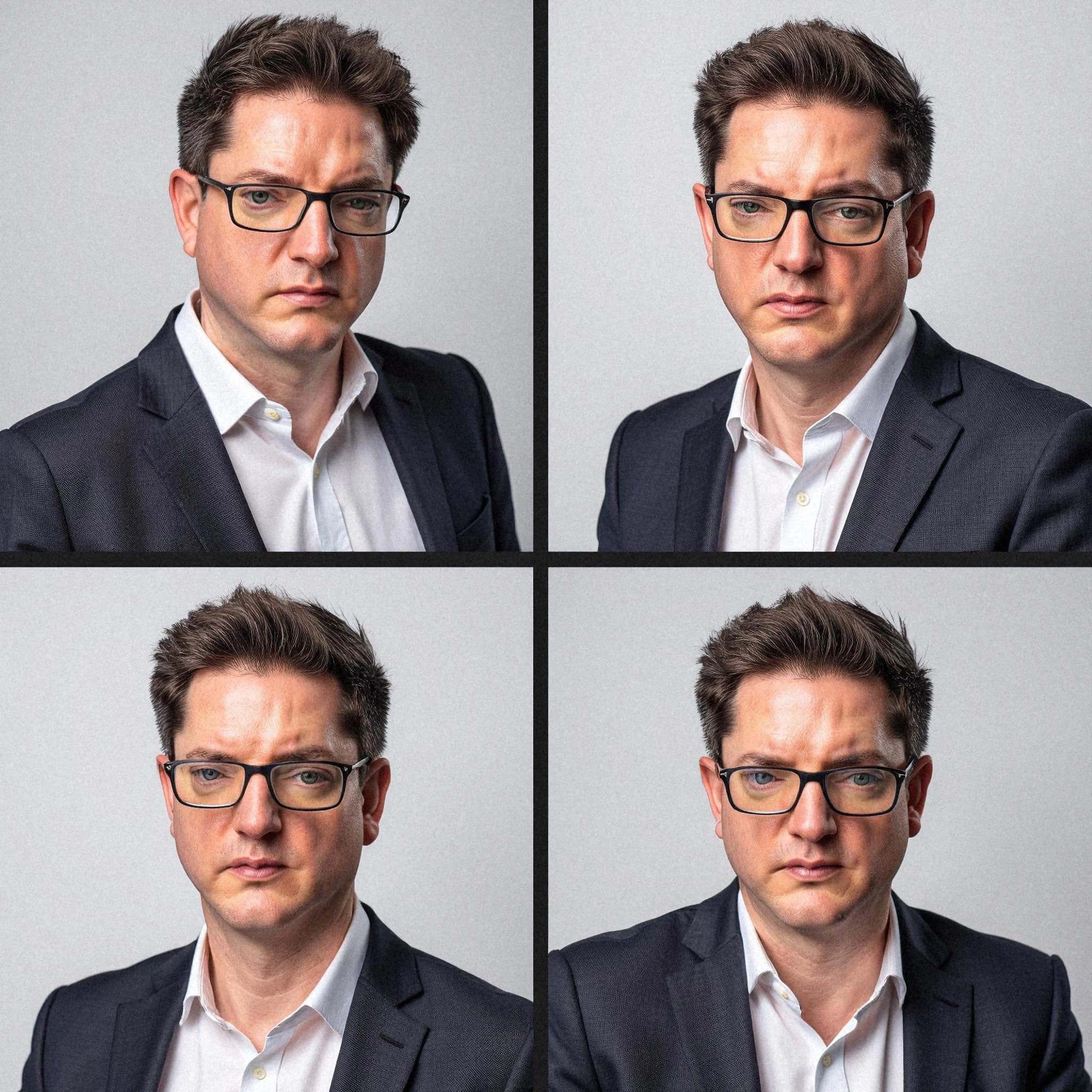 Professional headshot example: Man Studio Suit Glasses Headshot — LinkedInHeadshots.ai